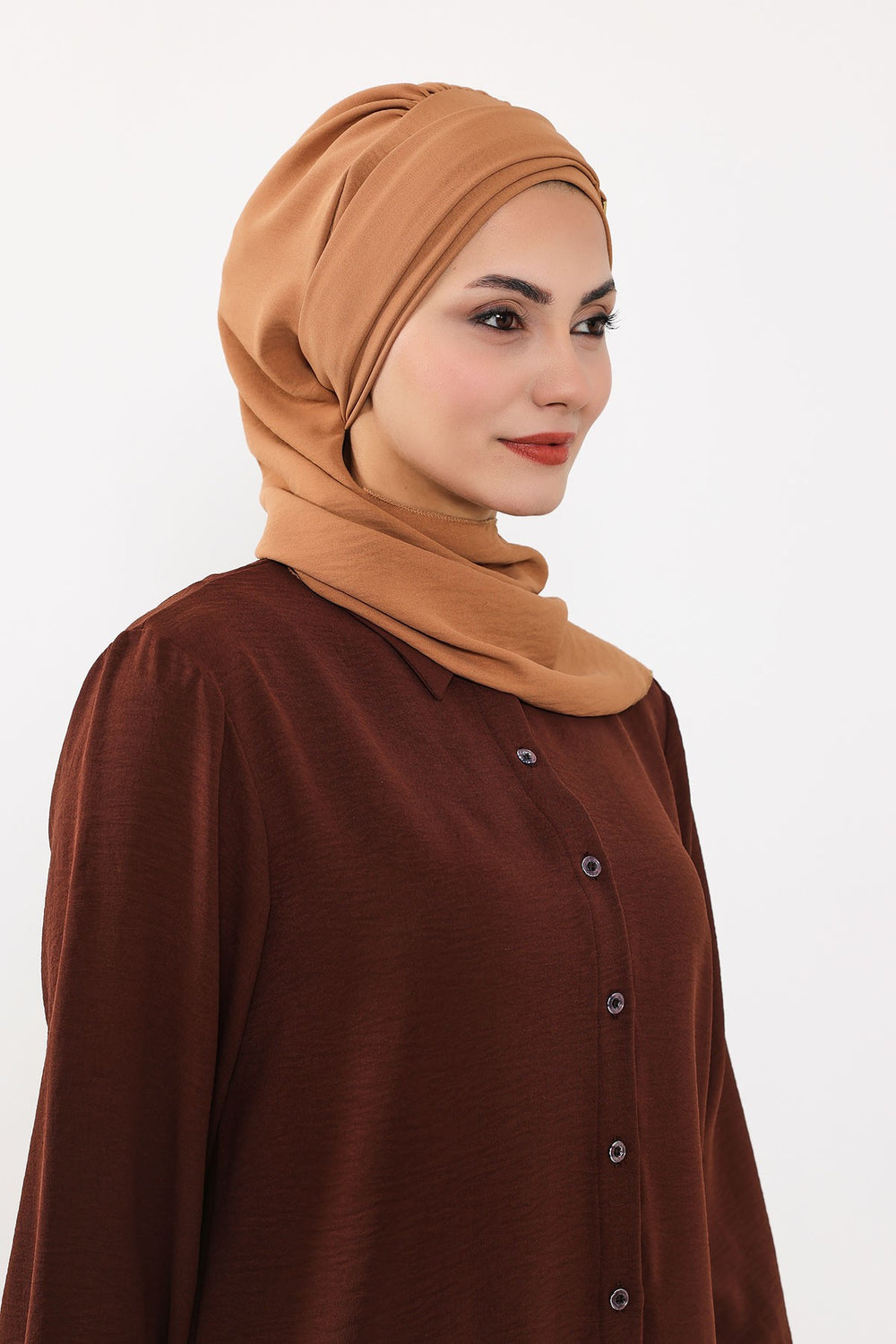 Modest Fashion Instant Aerobin Turban with Leopard Pattern Accessory, Pre-Tied Aerobin Hijab with Chic Metal Accessory,HT-11A Camel