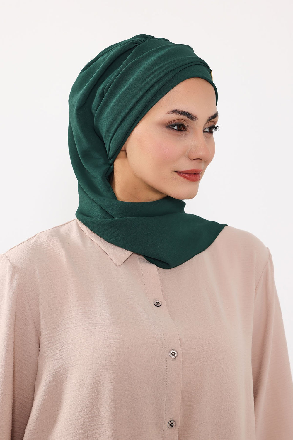 Modest Fashion Instant Aerobin Turban with Leopard Pattern Accessory, Pre-Tied Aerobin Hijab with Chic Metal Accessory,HT-11A Dark Green
