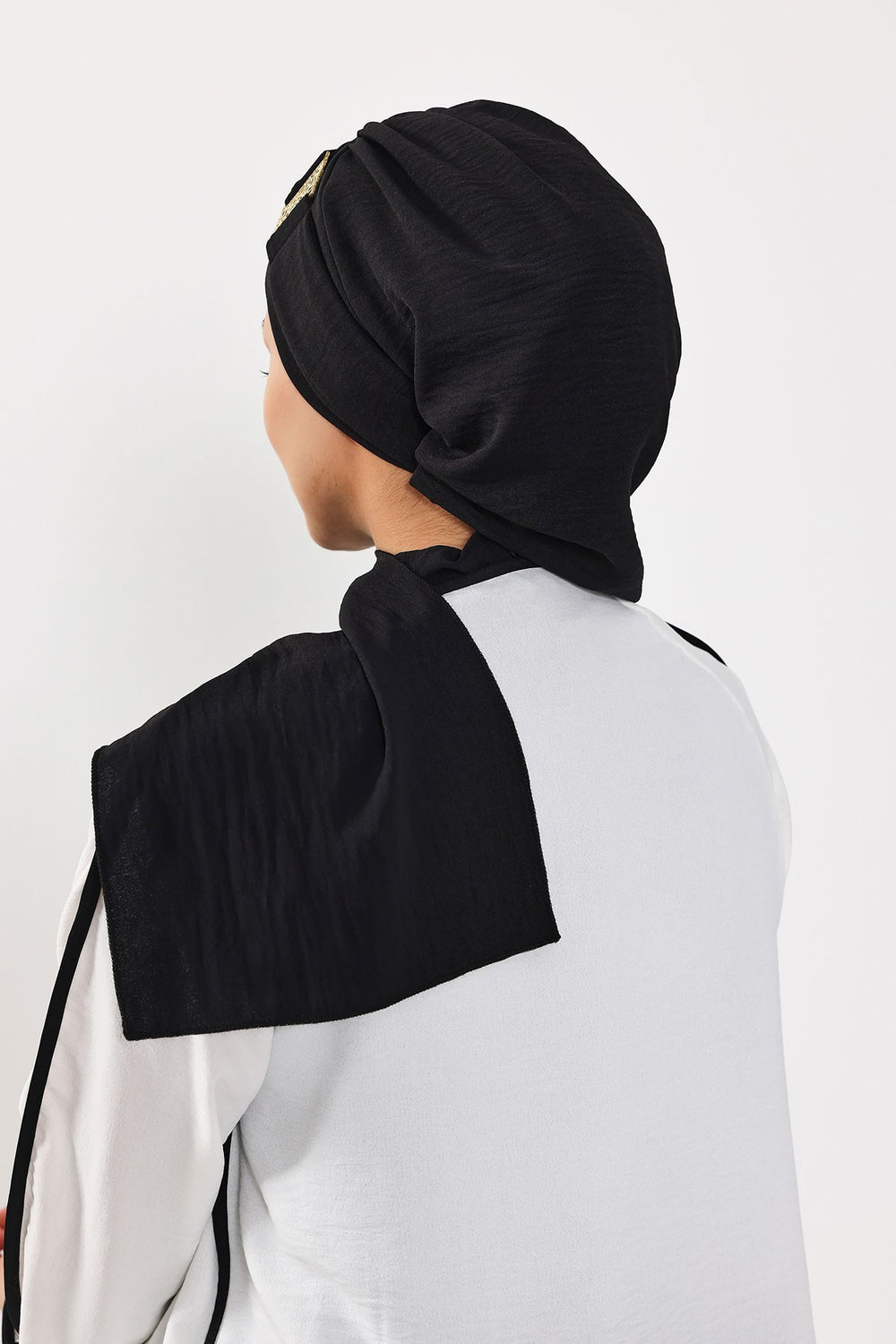 Modest Fashion Instant Aerobin Turban with Leopard Pattern Accessory, Pre-Tied Aerobin Hijab with Chic Metal Accessory,HT-11A Black