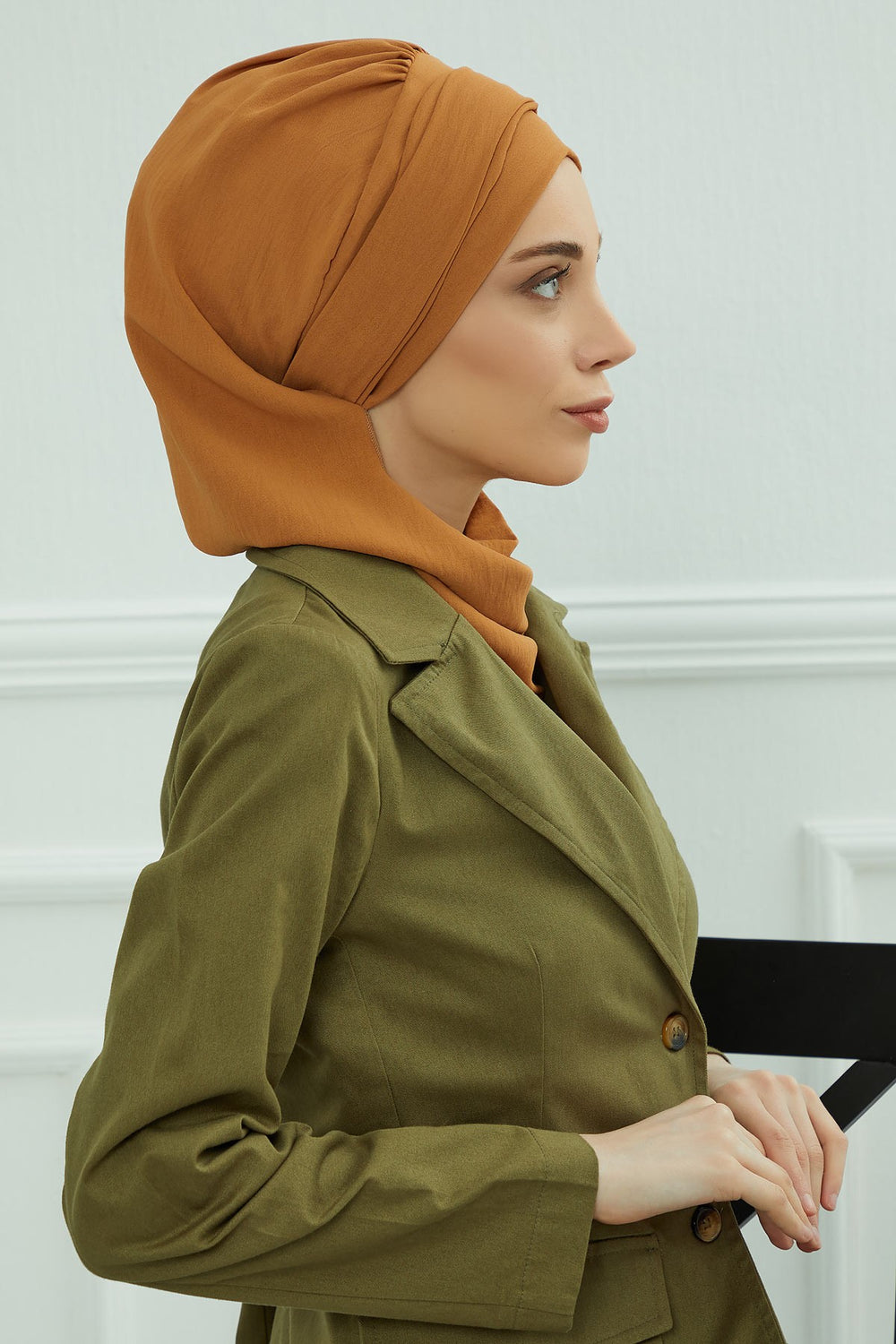 Modest Fashion Instant Aerobin Turban with Leopard Pattern Accessory, Pre-Tied Aerobin Hijab with Chic Metal Accessory,HT-11A Tawny Brown