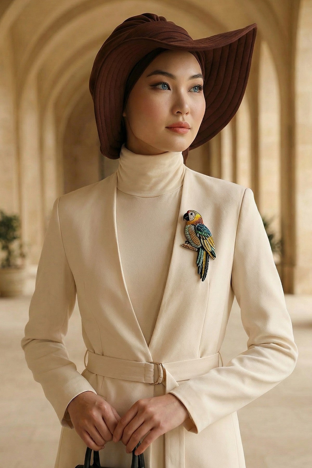 Modest Sun Protective Turban Bonnet with Removable Bow Brim for Women, 2-in-1 Aerobin Hijab Hat with Removable Brim,S-4A Brown
