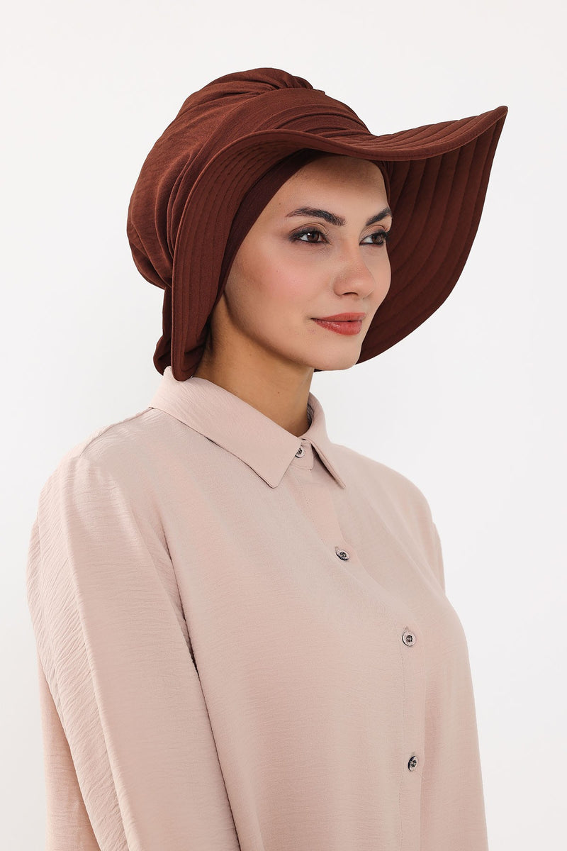 Modest Sun Protective Turban Bonnet with Removable Bow Brim for Women, 2-in-1 Aerobin Hijab Hat with Removable Brim,S-4A