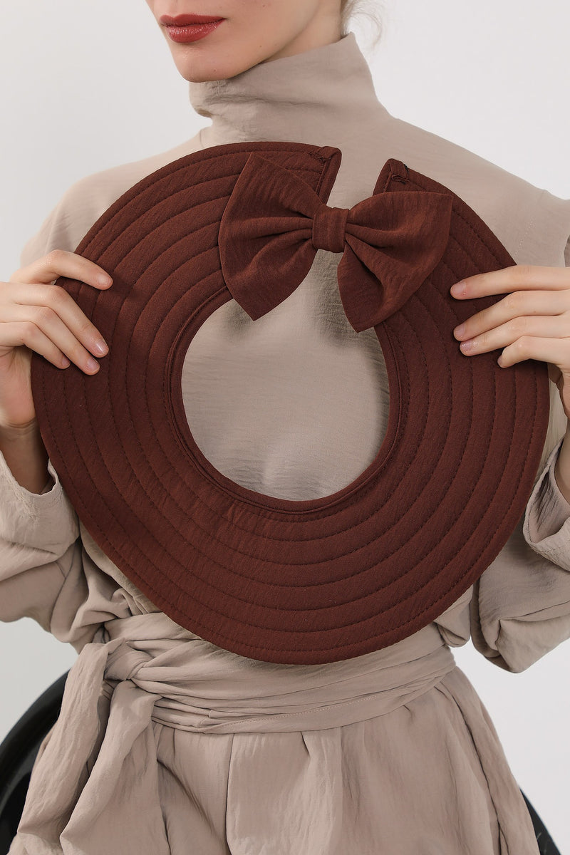 Modest Sun Protective Turban Bonnet with Removable Bow Brim for Women, 2-in-1 Aerobin Hijab Hat with Removable Brim,S-4A