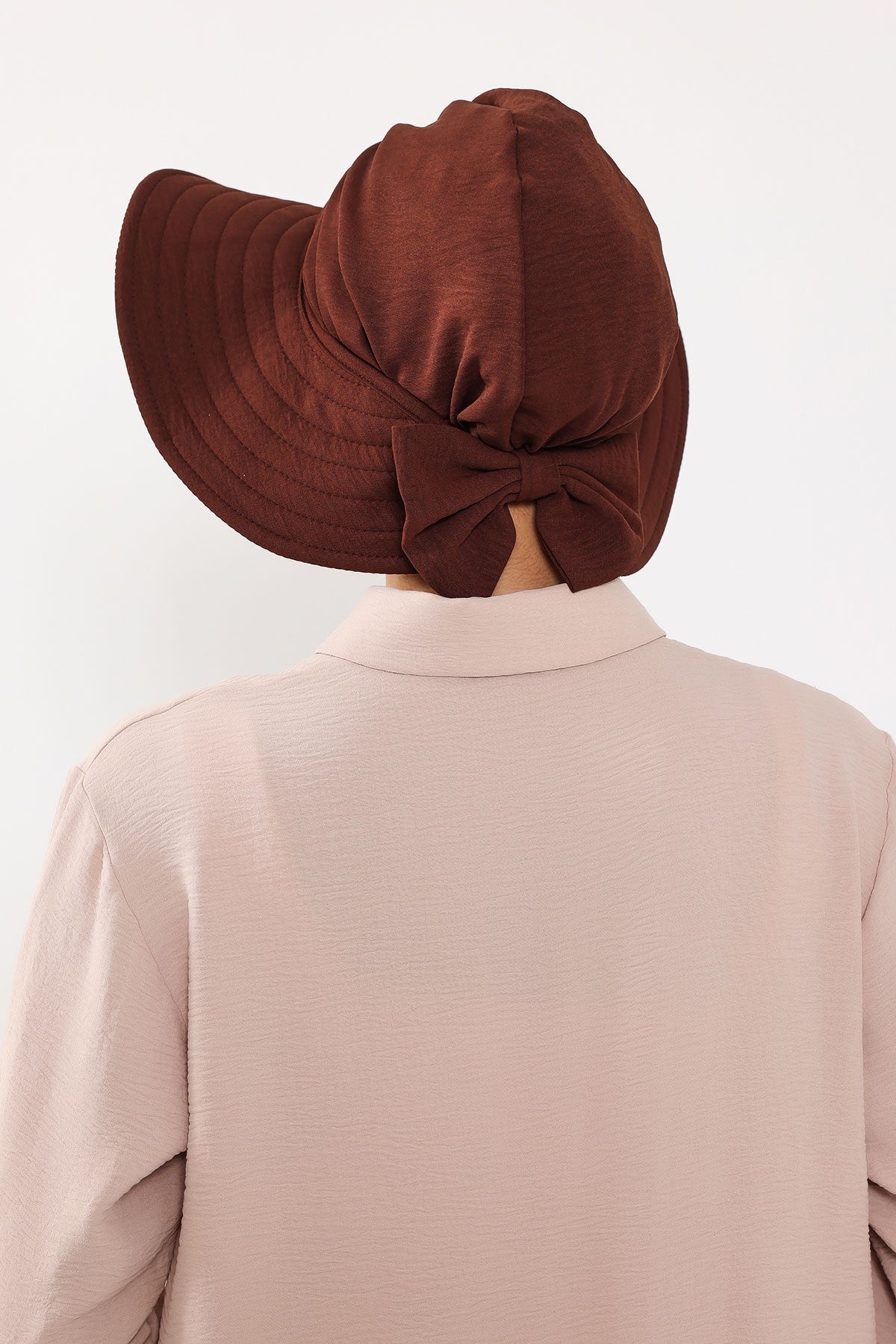 Modest Sun Protective Turban Bonnet with Removable Bow Brim for Women, 2-in-1 Aerobin Hijab Hat with Removable Brim,S-4A Brown