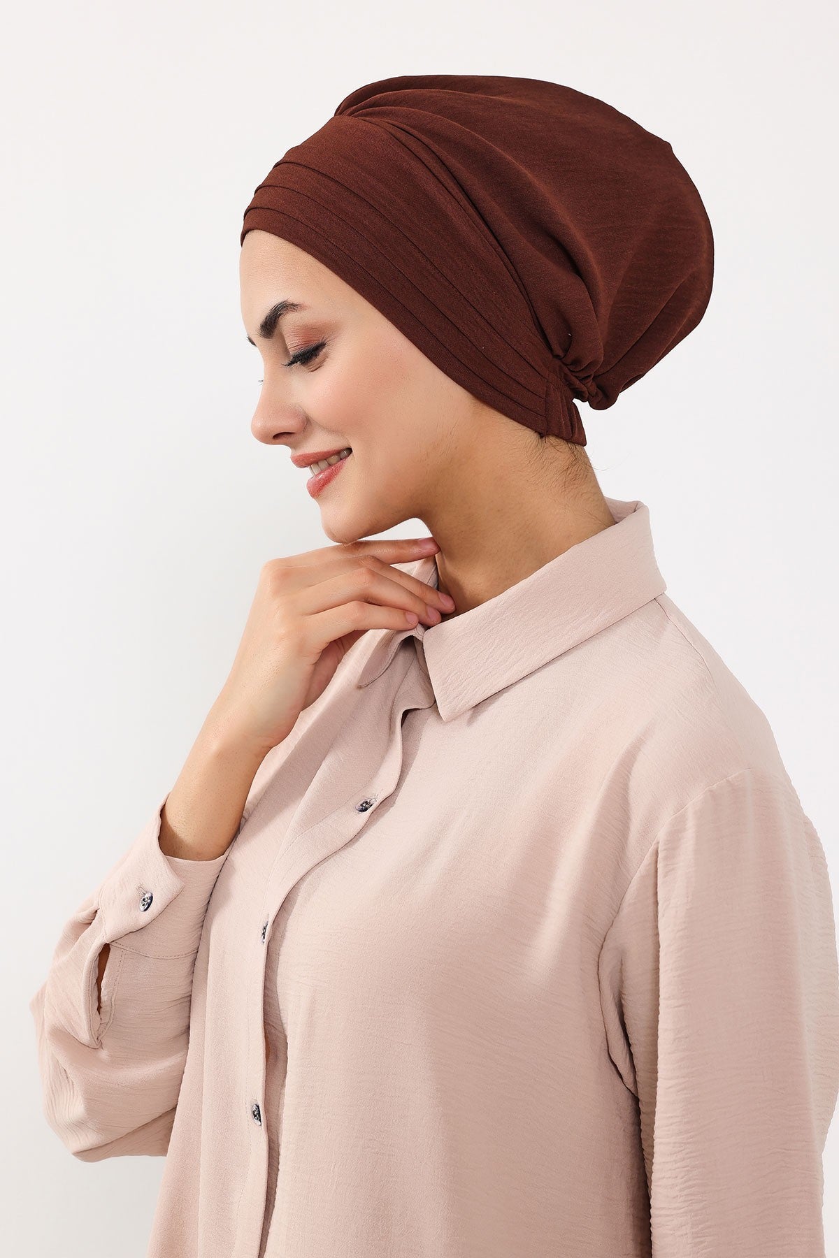 Modest Sun Protective Turban Bonnet with Removable Bow Brim for Women, 2-in-1 Aerobin Hijab Hat with Removable Brim,S-4A Brown