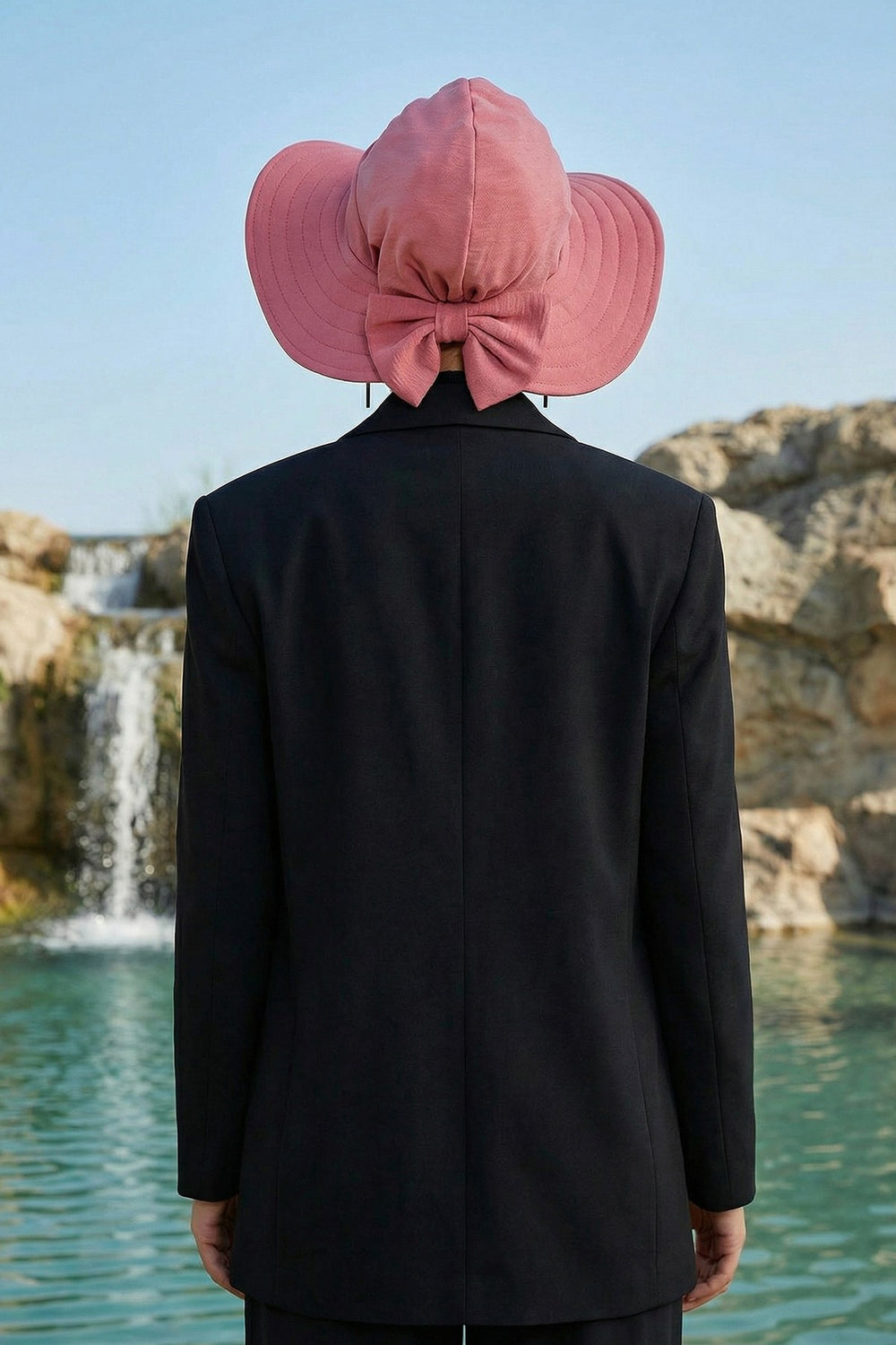 Modest Sun Protective Turban Bonnet with Removable Bow Brim for Women, 2-in-1 Aerobin Hijab Hat with Removable Brim,S-4A Dark Pink