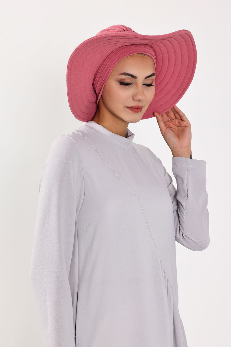 Modest Sun Protective Turban Bonnet with Removable Bow Brim for Women, 2-in-1 Aerobin Hijab Hat with Removable Brim,S-4A