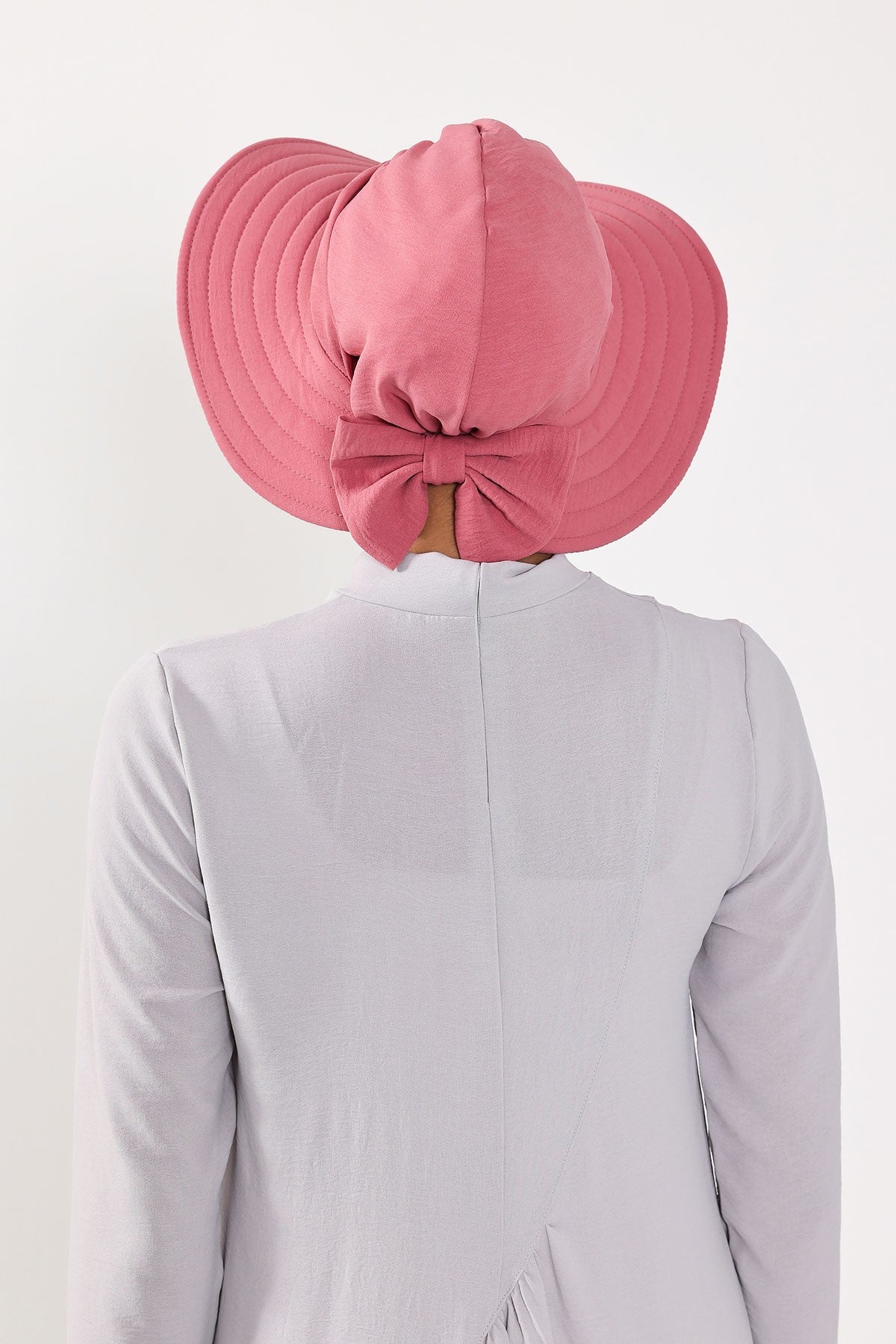 Modest Sun Protective Turban Bonnet with Removable Bow Brim for Women, 2-in-1 Aerobin Hijab Hat with Removable Brim,S-4A Dark Pink