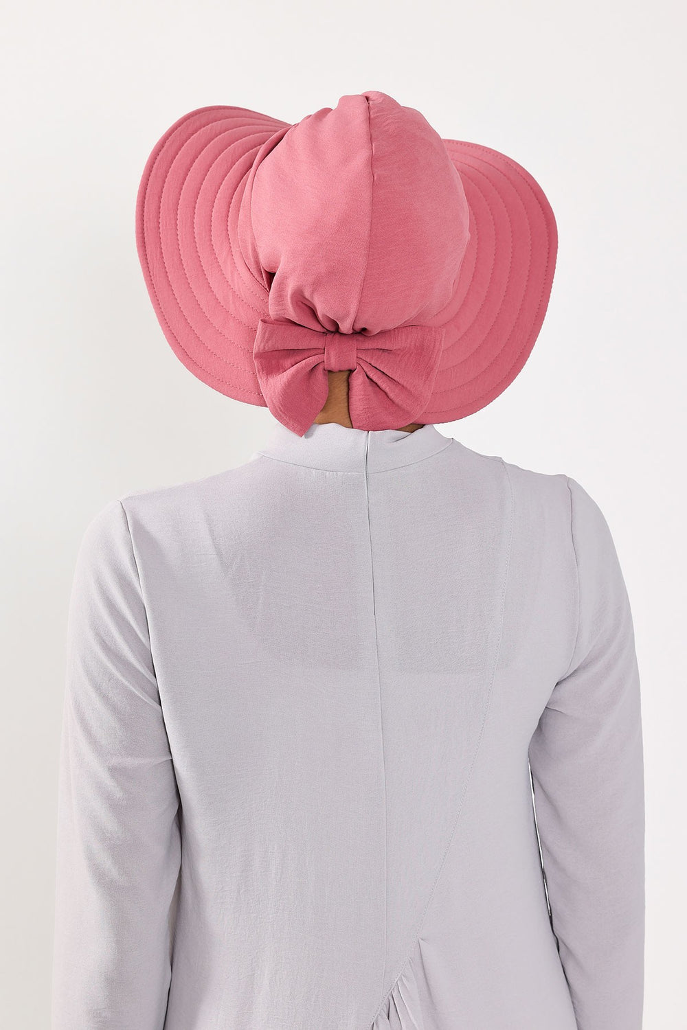 Modest Sun Protective Turban Bonnet with Removable Bow Brim for Women, 2-in-1 Aerobin Hijab Hat with Removable Brim,S-4A Dark Pink