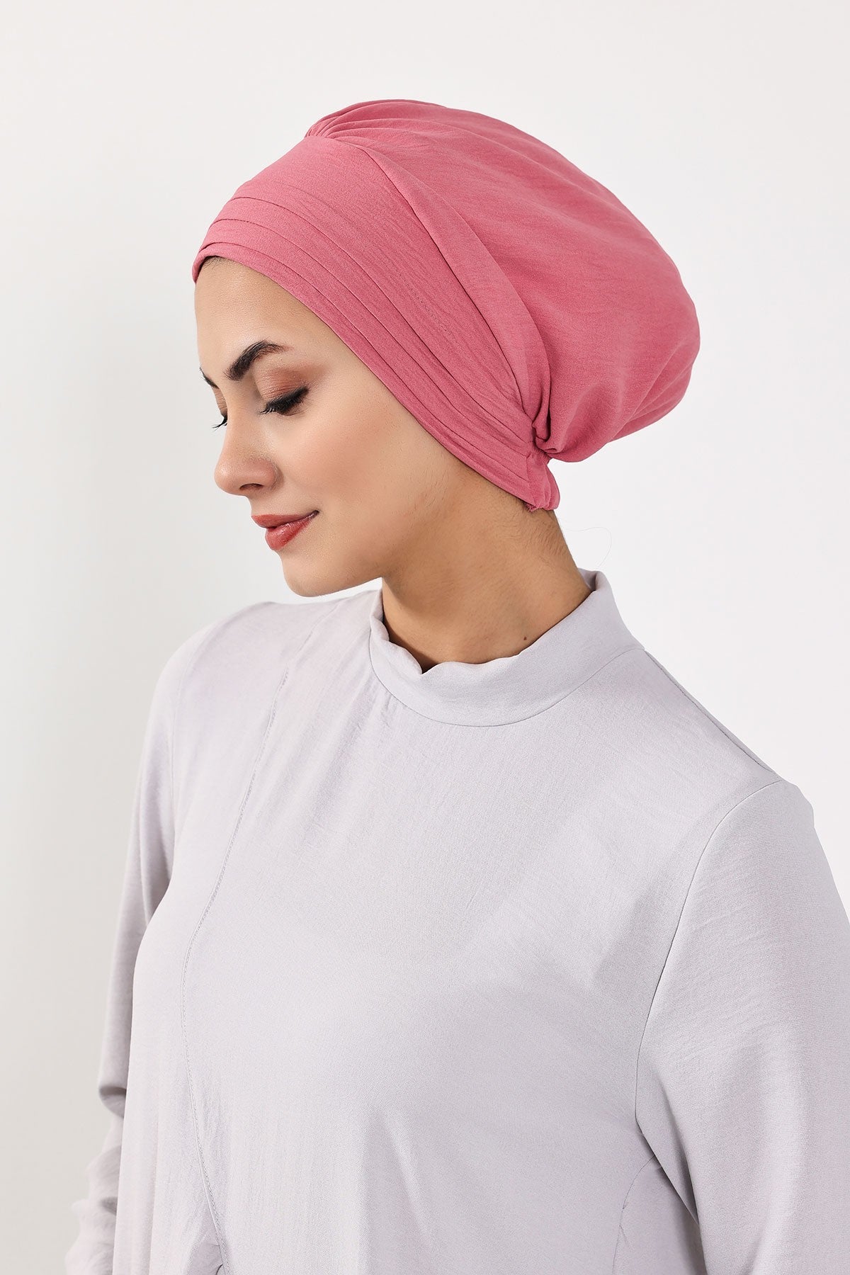 Modest Sun Protective Turban Bonnet with Removable Bow Brim for Women, 2-in-1 Aerobin Hijab Hat with Removable Brim,S-4A Dark Pink