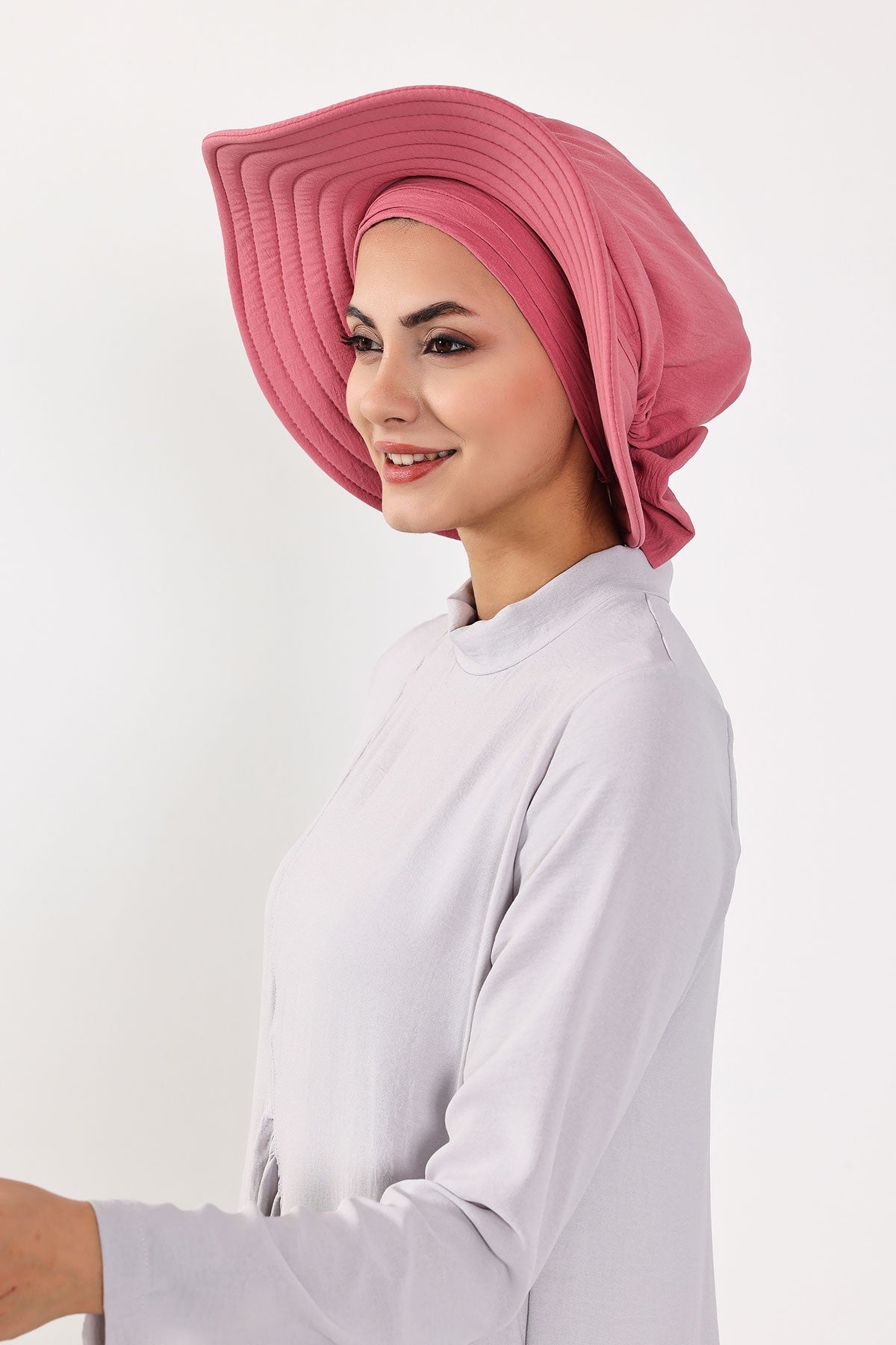 Modest Sun Protective Turban Bonnet with Removable Bow Brim for Women, 2-in-1 Aerobin Hijab Hat with Removable Brim,S-4A Dark Pink