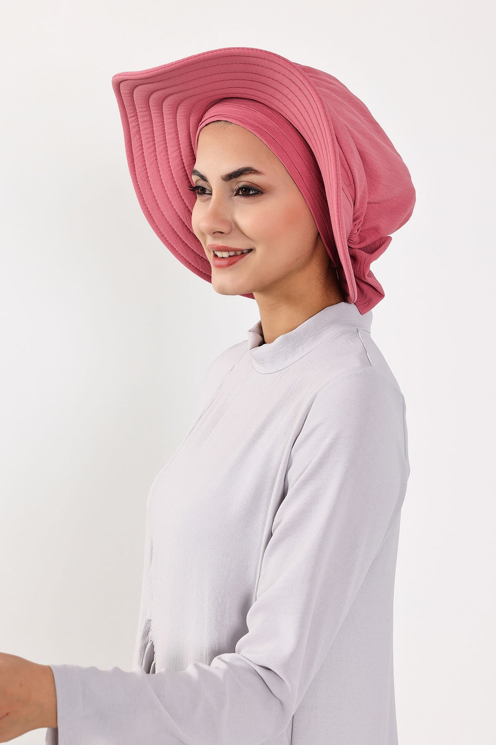 Modest Sun Protective Turban Bonnet with Removable Bow Brim for Women, 2-in-1 Aerobin Hijab Hat with Removable Brim,S-4A Dark Pink