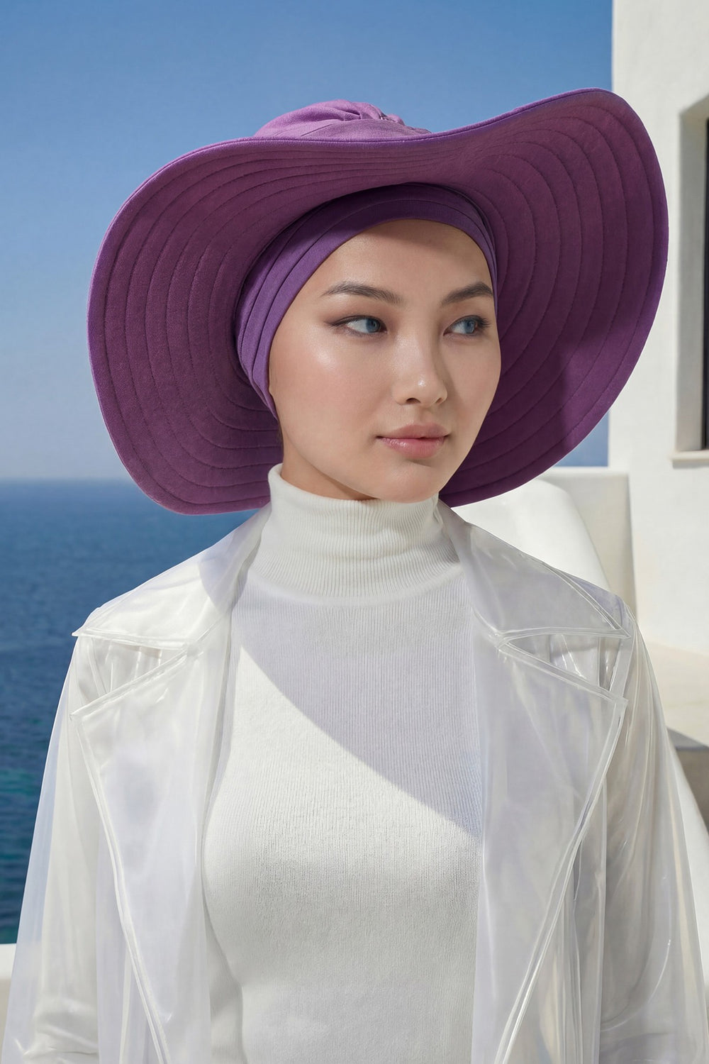 Modest Sun Protective Turban Bonnet with Removable Bow Brim for Women, 2-in-1 Aerobin Hijab Hat with Removable Brim,S-4A Purple 2