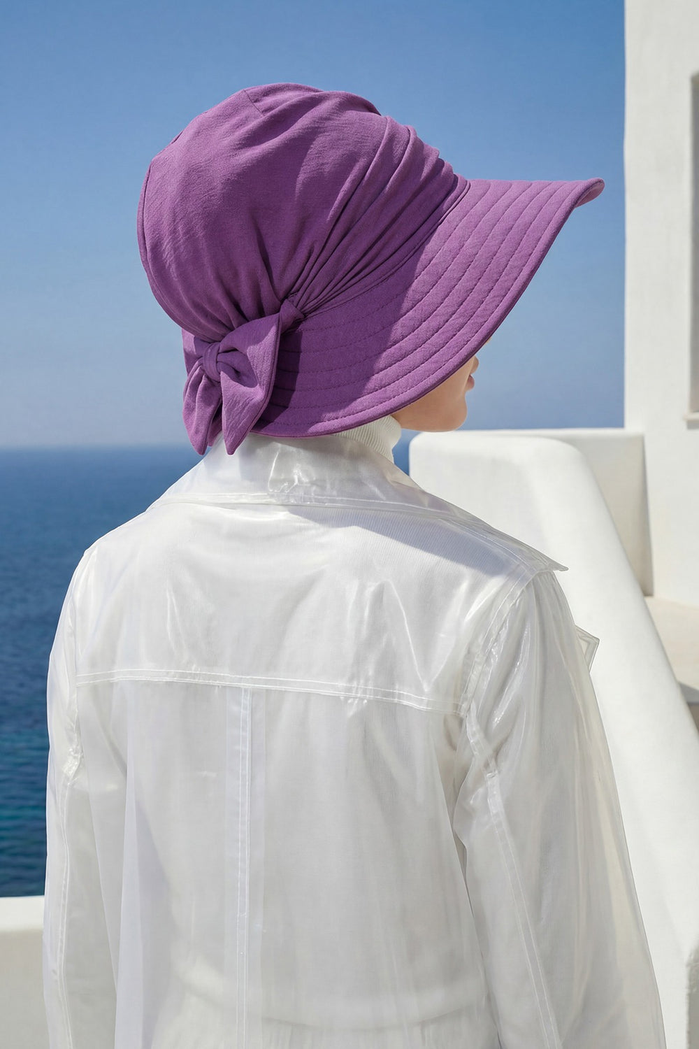Modest Sun Protective Turban Bonnet with Removable Bow Brim for Women, 2-in-1 Aerobin Hijab Hat with Removable Brim,S-4A Purple 2