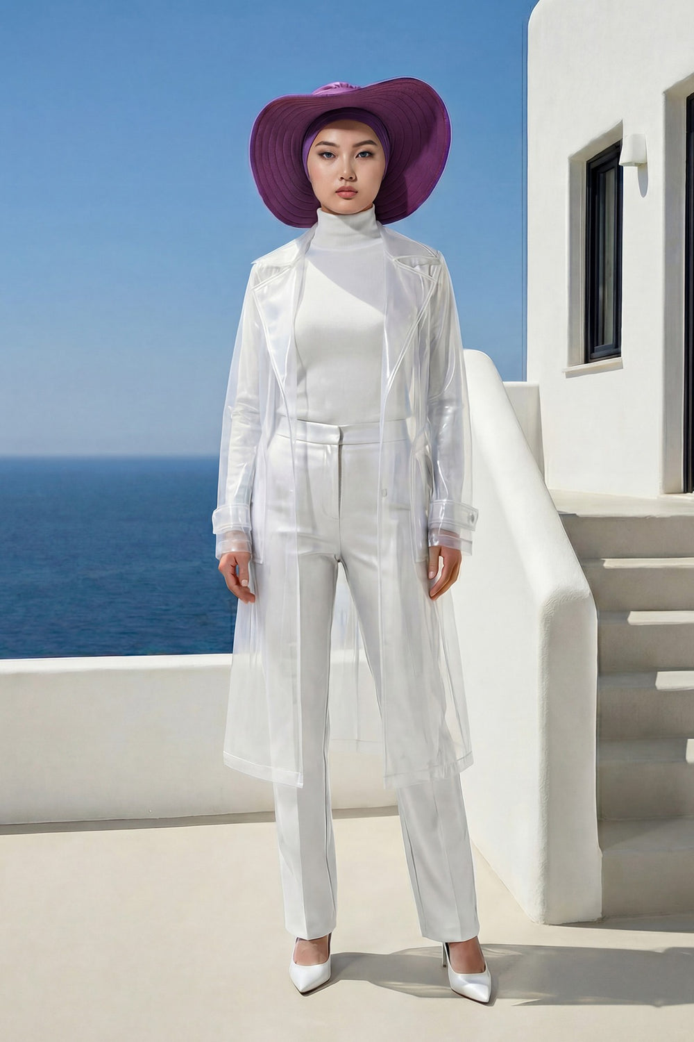 Modest Sun Protective Turban Bonnet with Removable Bow Brim for Women, 2-in-1 Aerobin Hijab Hat with Removable Brim,S-4A Purple 2