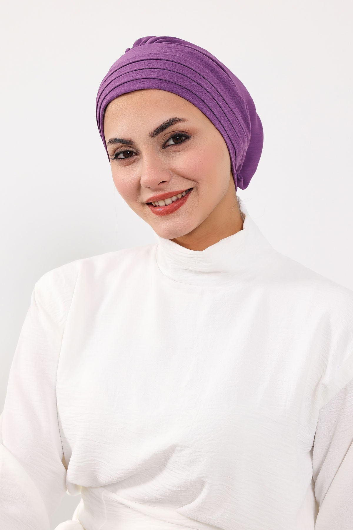 Modest Sun Protective Turban Bonnet with Removable Bow Brim for Women, 2-in-1 Aerobin Hijab Hat with Removable Brim,S-4A Purple 2