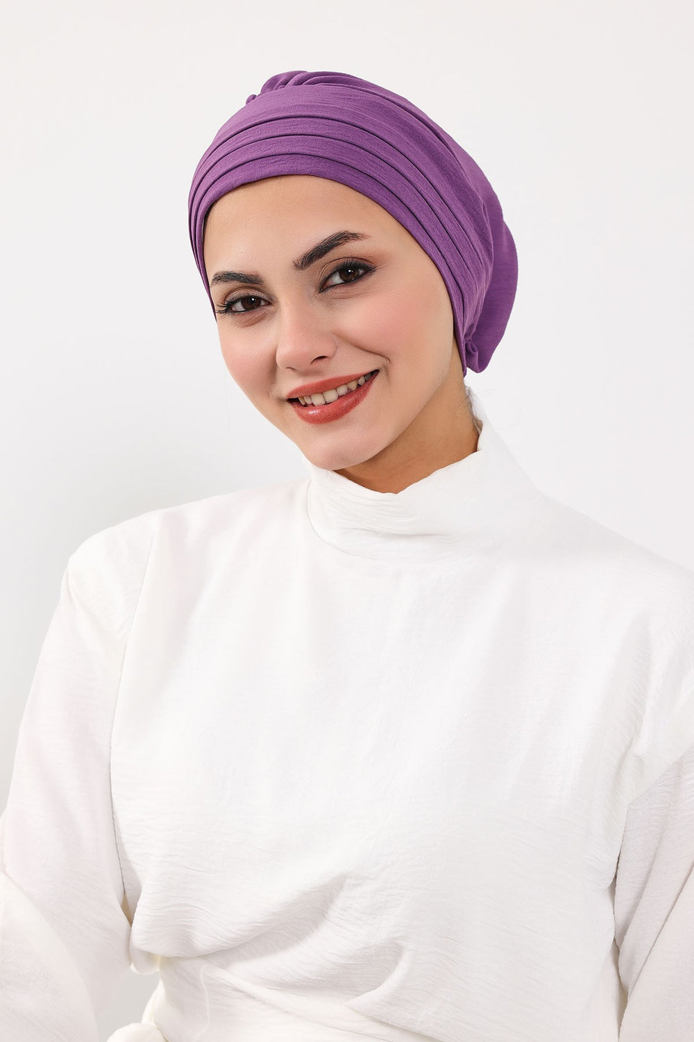 Modest Sun Protective Turban Bonnet with Removable Bow Brim for Women, 2-in-1 Aerobin Hijab Hat with Removable Brim,S-4A Purple 2