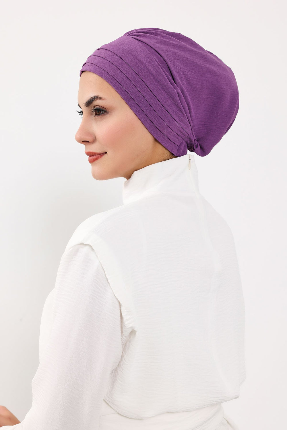 Modest Sun Protective Turban Bonnet with Removable Bow Brim for Women, 2-in-1 Aerobin Hijab Hat with Removable Brim,S-4A Purple 2