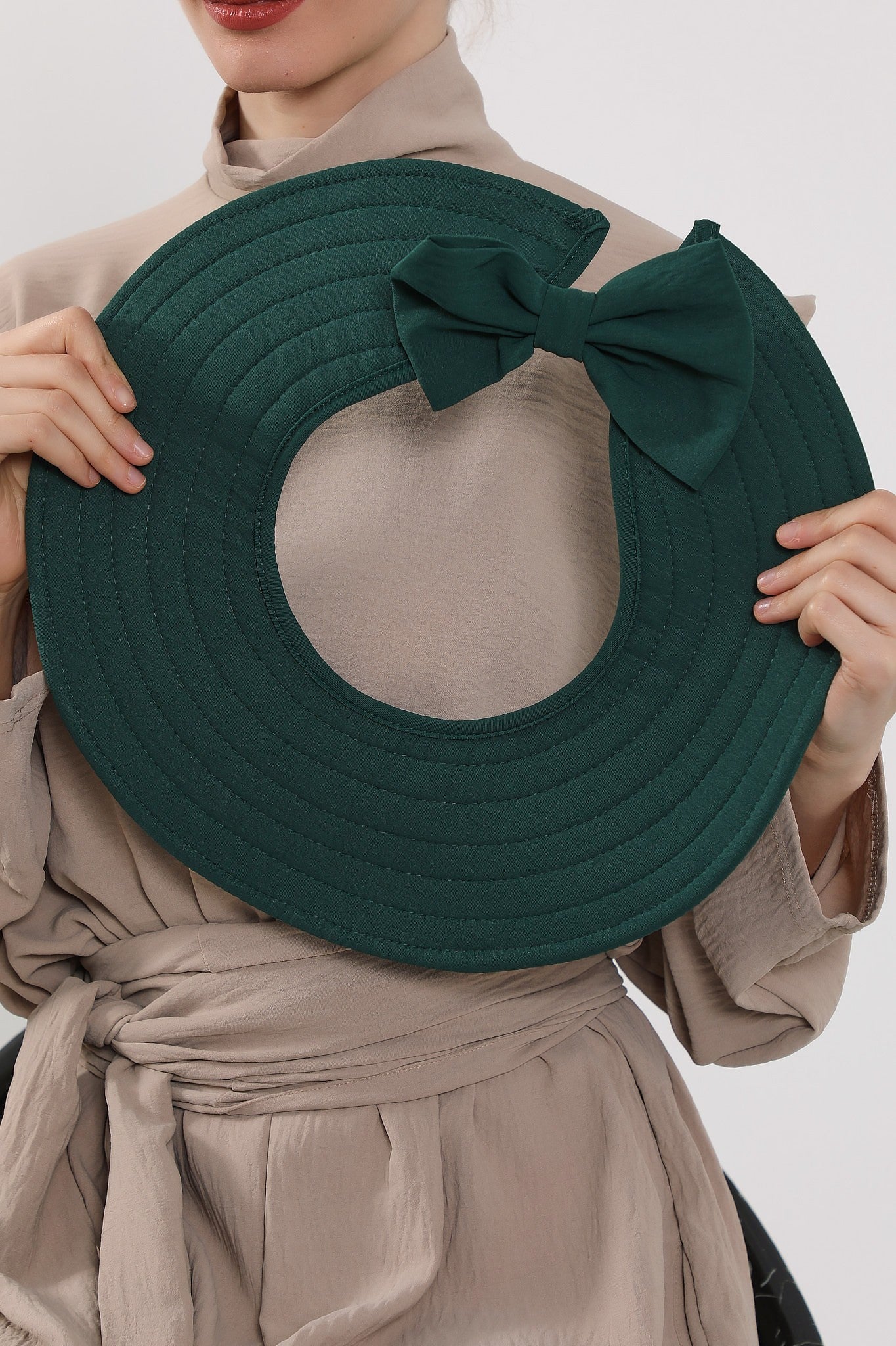 Modest Sun Protective Turban Bonnet with Removable Bow Brim for Women, 2-in-1 Aerobin Hijab Hat with Removable Brim,S-4A Light Green