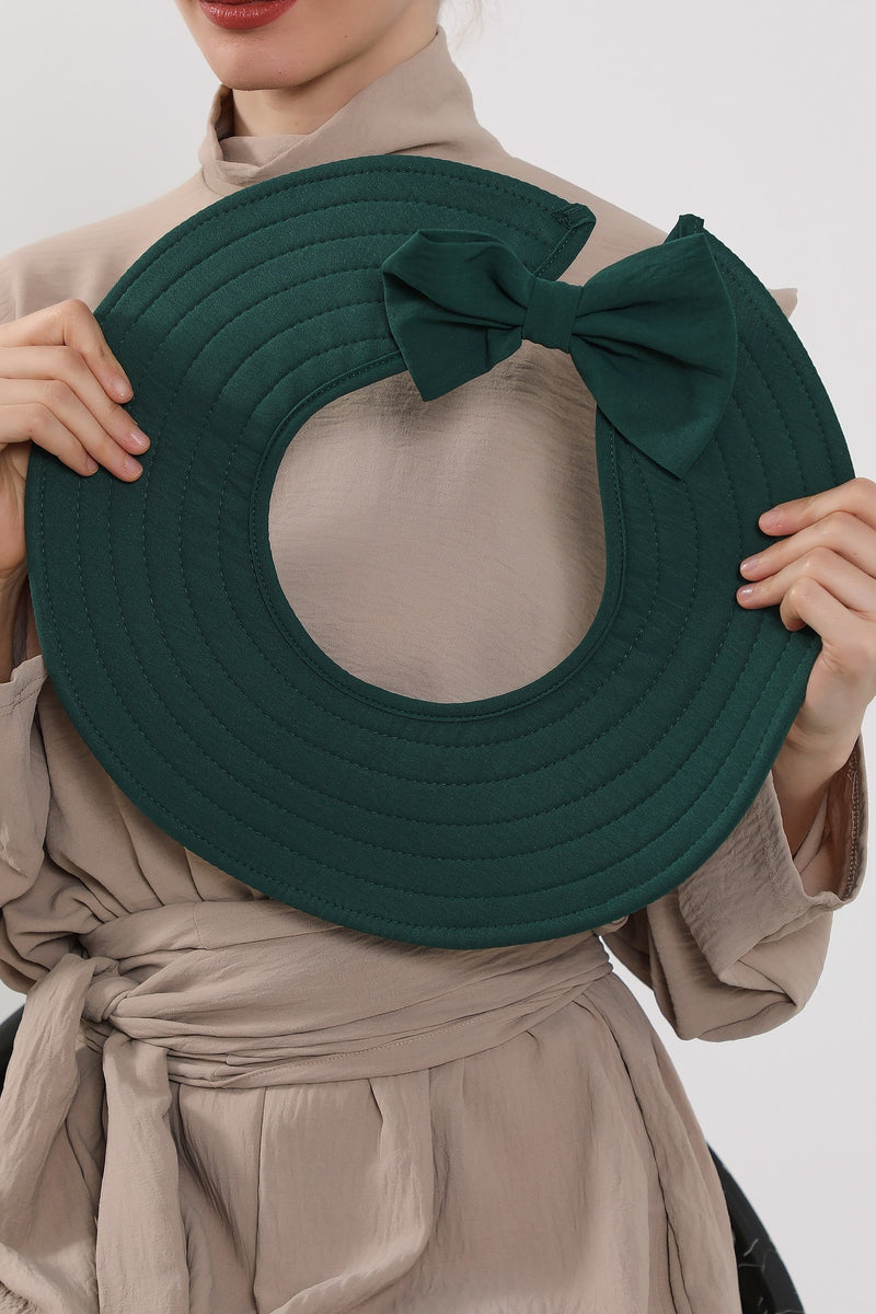 Modest Sun Protective Turban Bonnet with Removable Bow Brim for Women, 2-in-1 Aerobin Hijab Hat with Removable Brim,S-4A