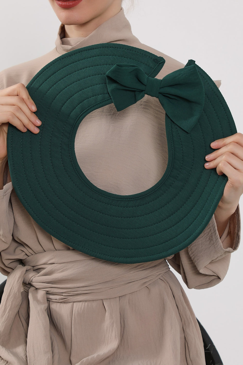 Modest Sun Protective Turban Bonnet with Removable Bow Brim for Women, 2-in-1 Aerobin Hijab Hat with Removable Brim,S-4A Light Green