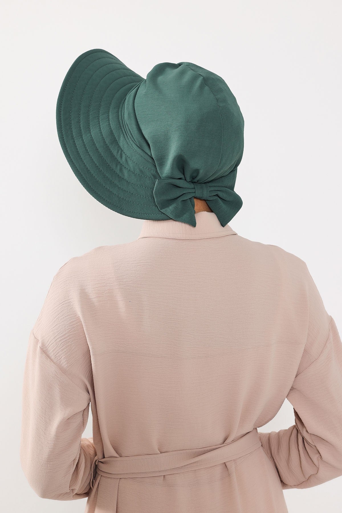 Modest Sun Protective Turban Bonnet with Removable Bow Brim for Women, 2-in-1 Aerobin Hijab Hat with Removable Brim,S-4A Light Green