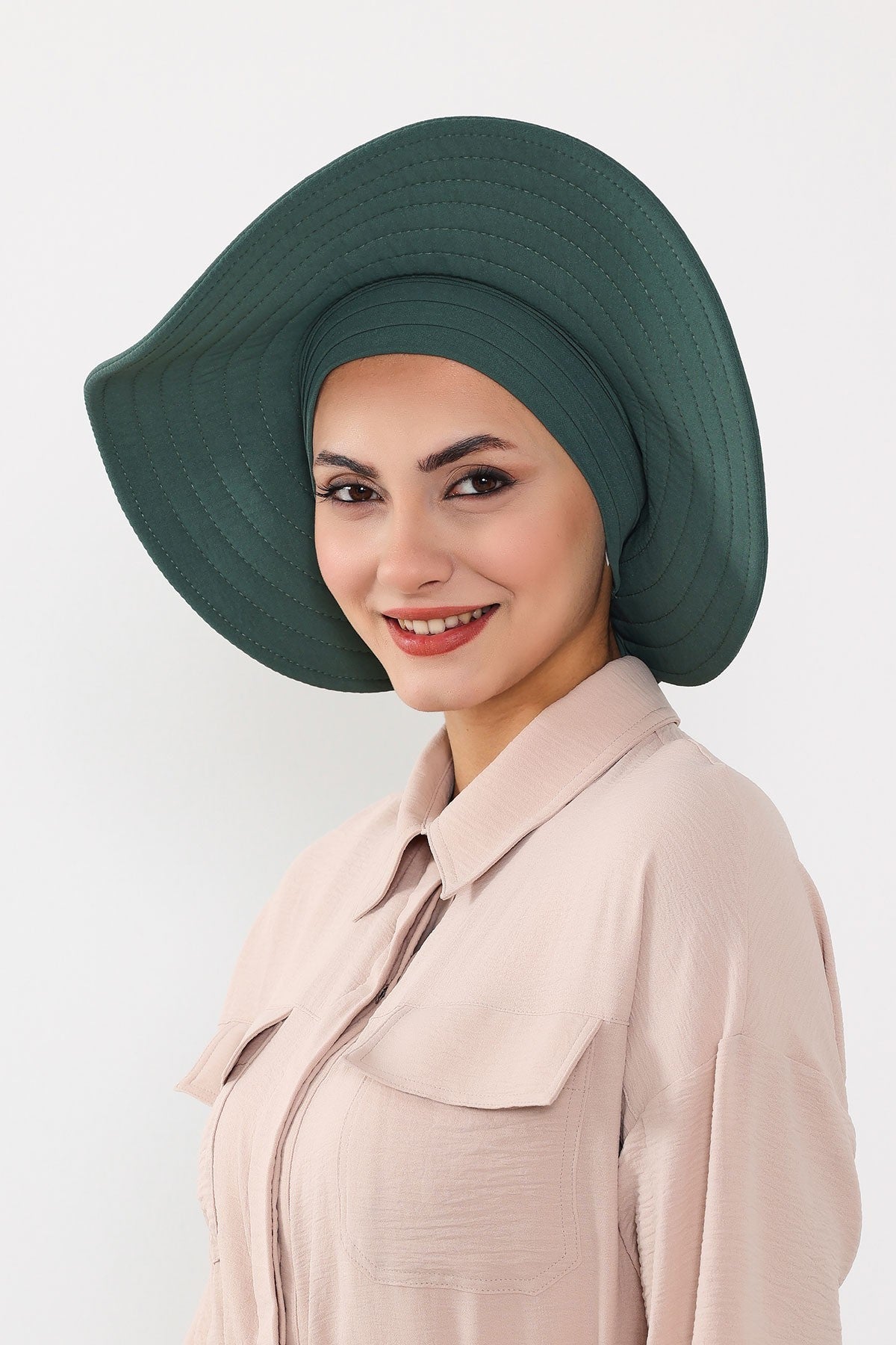 Modest Sun Protective Turban Bonnet with Removable Bow Brim for Women, 2-in-1 Aerobin Hijab Hat with Removable Brim,S-4A Light Green