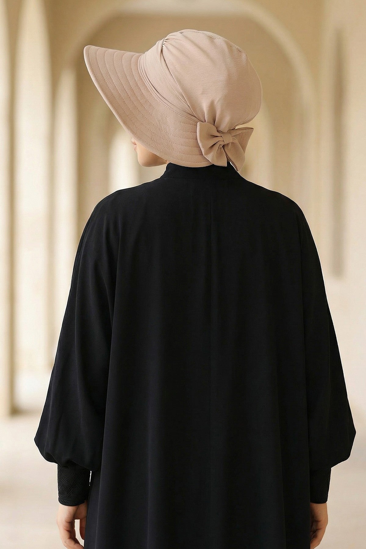 Modest Sun Protective Turban Bonnet with Removable Bow Brim for Women, 2-in-1 Aerobin Hijab Hat with Removable Brim,S-4A Stone