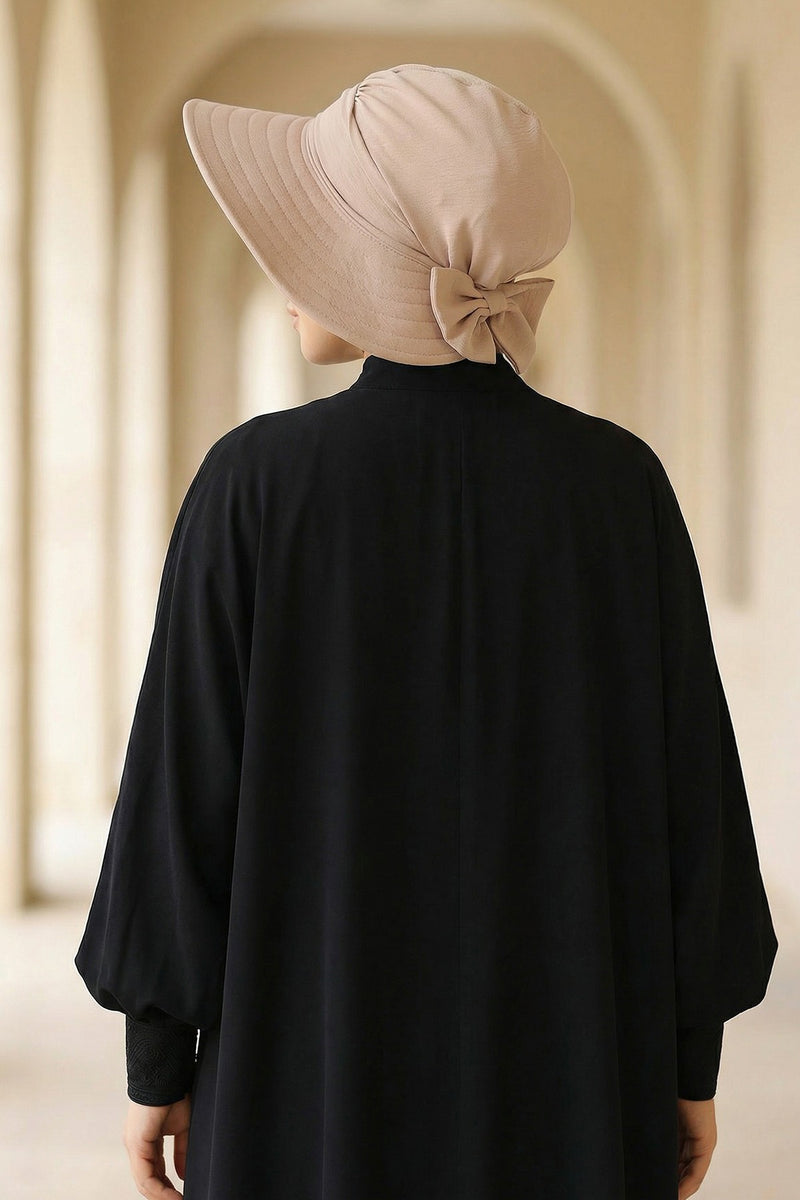 Modest Sun Protective Turban Bonnet with Removable Bow Brim for Women, 2-in-1 Aerobin Hijab Hat with Removable Brim,S-4A