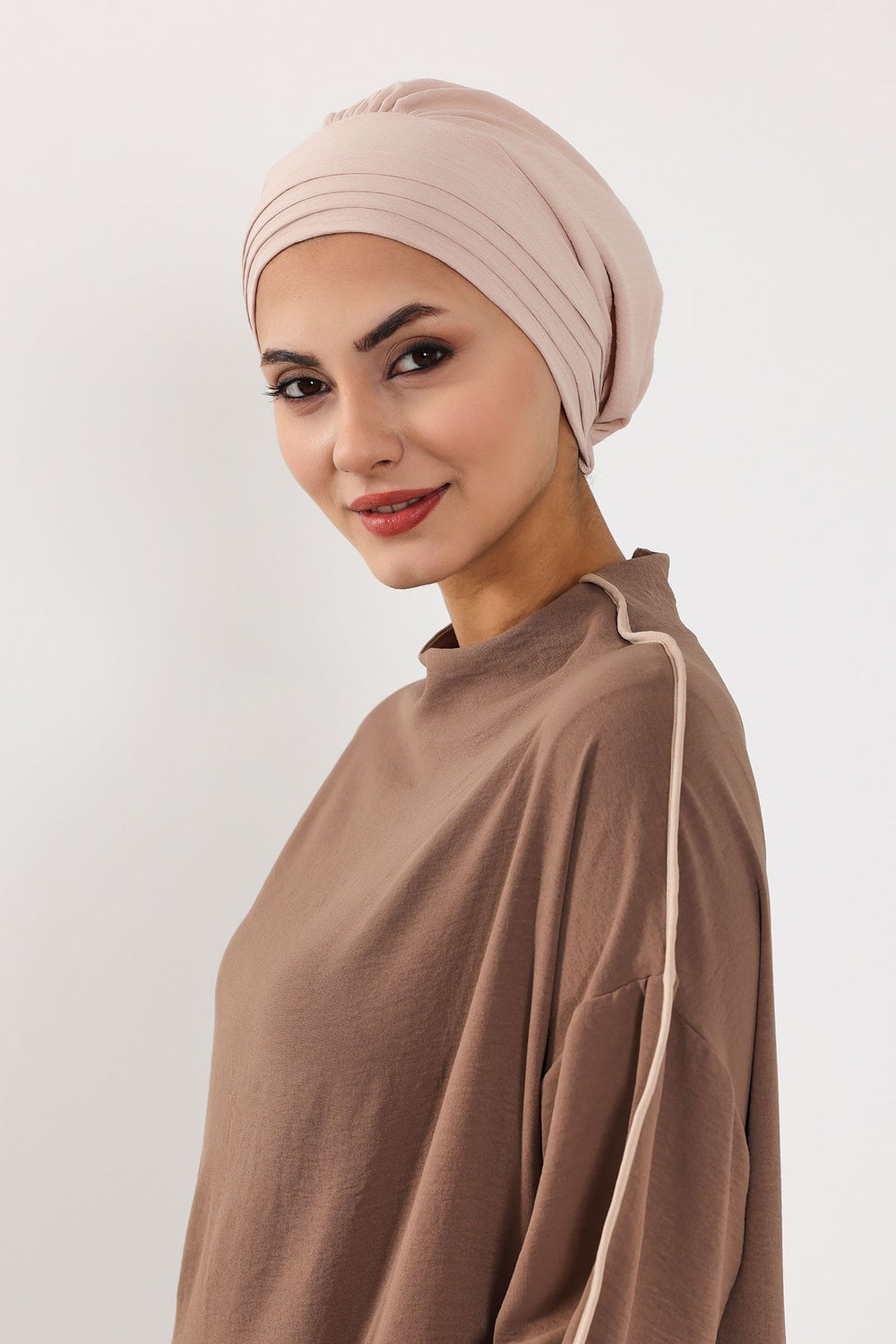 Modest Sun Protective Turban Bonnet with Removable Bow Brim for Women, 2-in-1 Aerobin Hijab Hat with Removable Brim,S-4A Stone