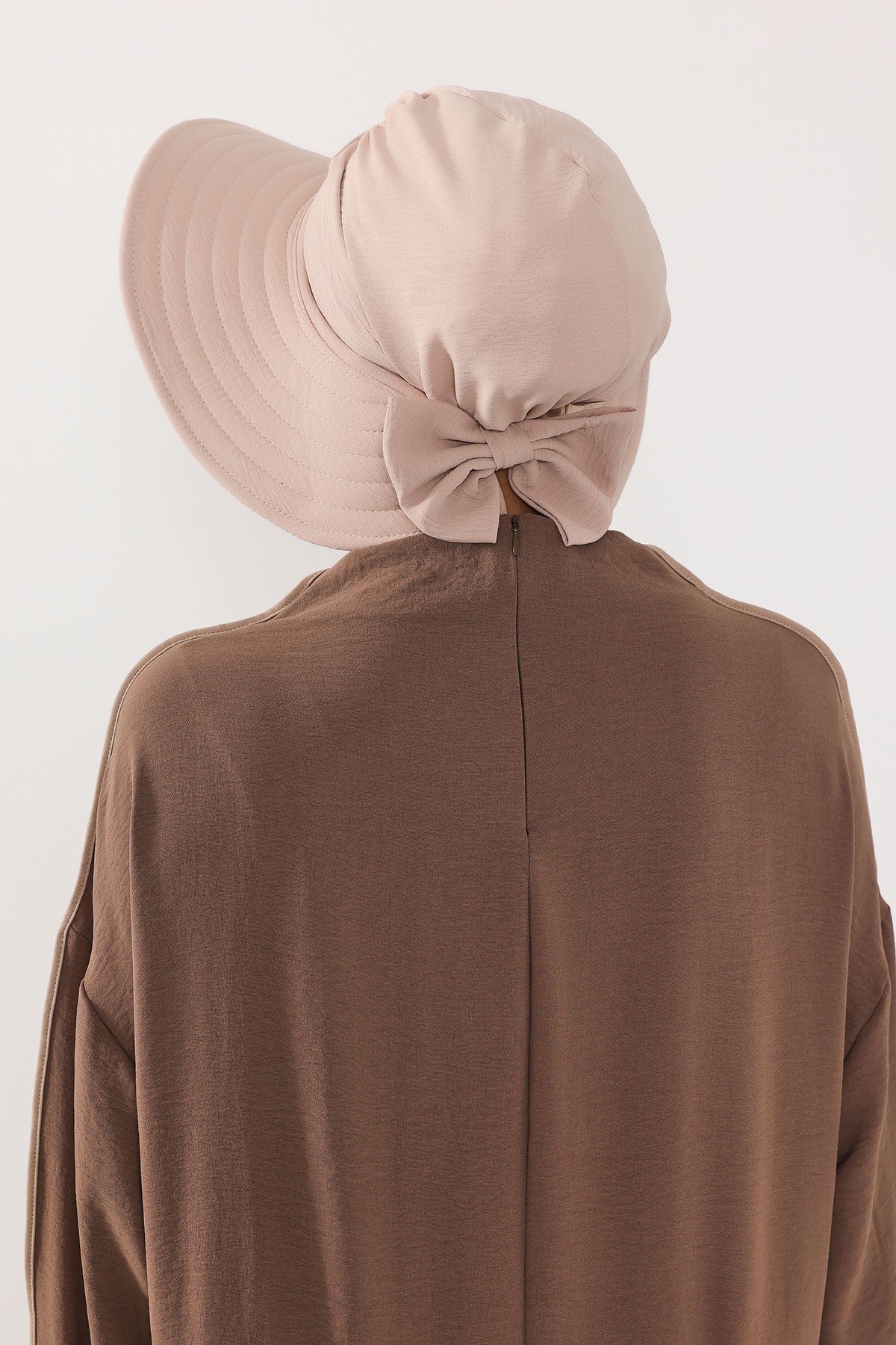 Modest Sun Protective Turban Bonnet with Removable Bow Brim for Women, 2-in-1 Aerobin Hijab Hat with Removable Brim,S-4A Stone