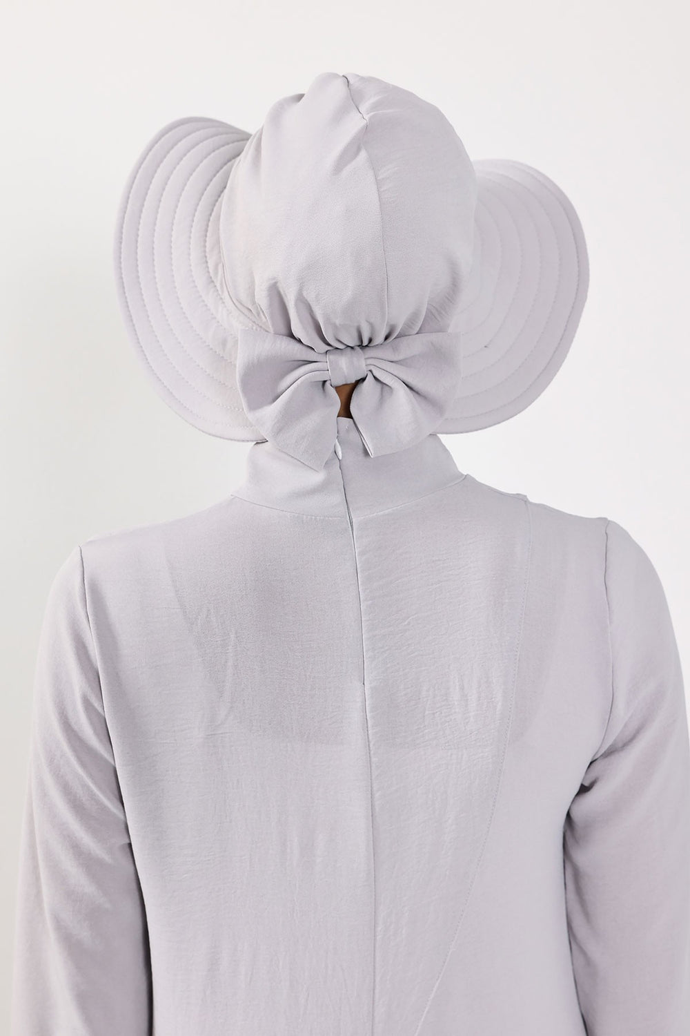 Modest Sun Protective Turban Bonnet with Removable Bow Brim for Women, 2-in-1 Aerobin Hijab Hat with Removable Brim,S-4A Light Grey