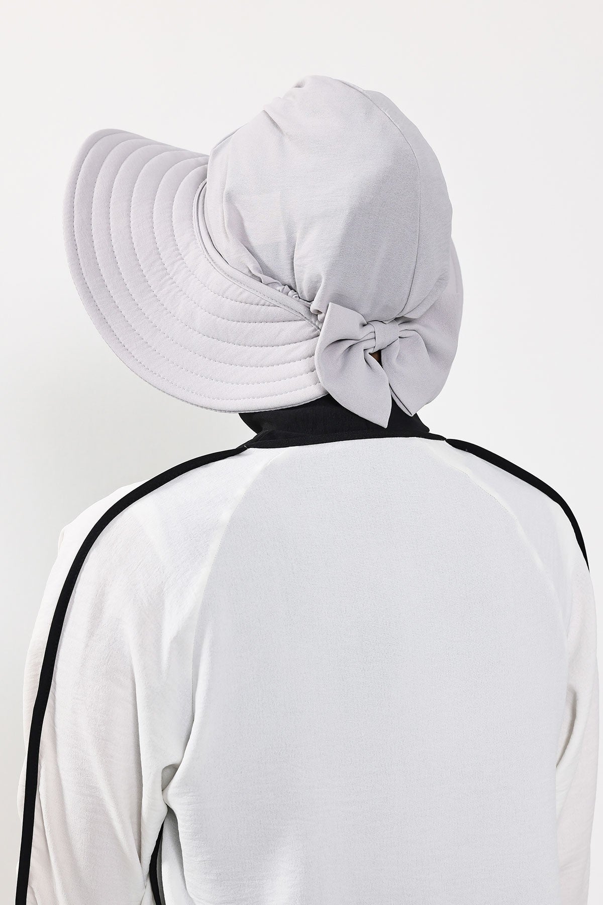 Modest Sun Protective Turban Bonnet with Removable Bow Brim for Women, 2-in-1 Aerobin Hijab Hat with Removable Brim,S-4A Light Grey