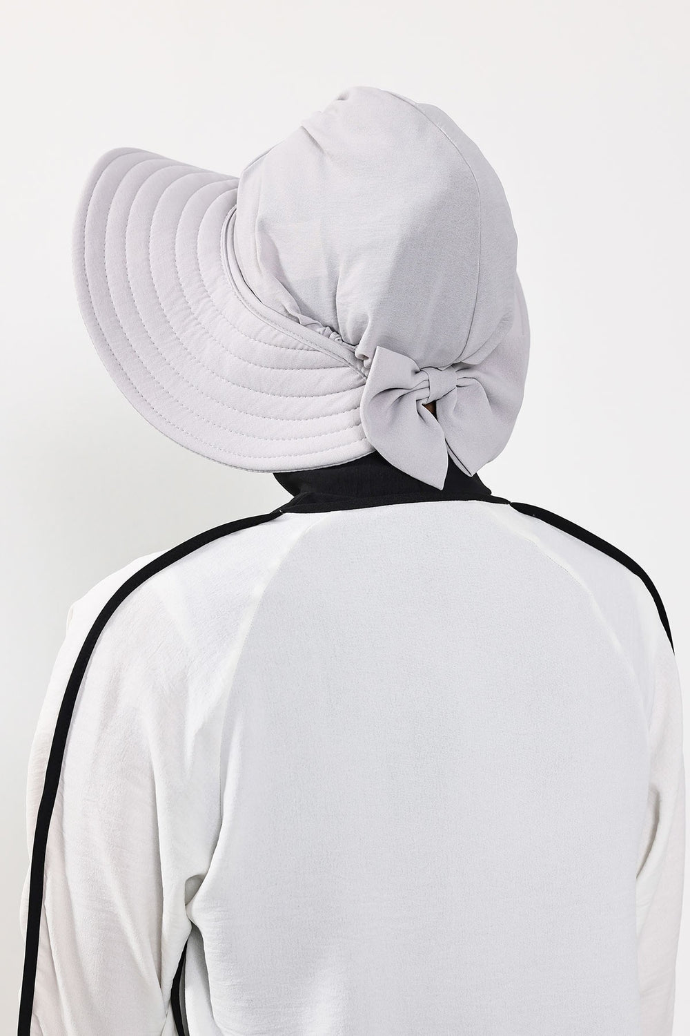 Modest Sun Protective Turban Bonnet with Removable Bow Brim for Women, 2-in-1 Aerobin Hijab Hat with Removable Brim,S-4A Light Grey
