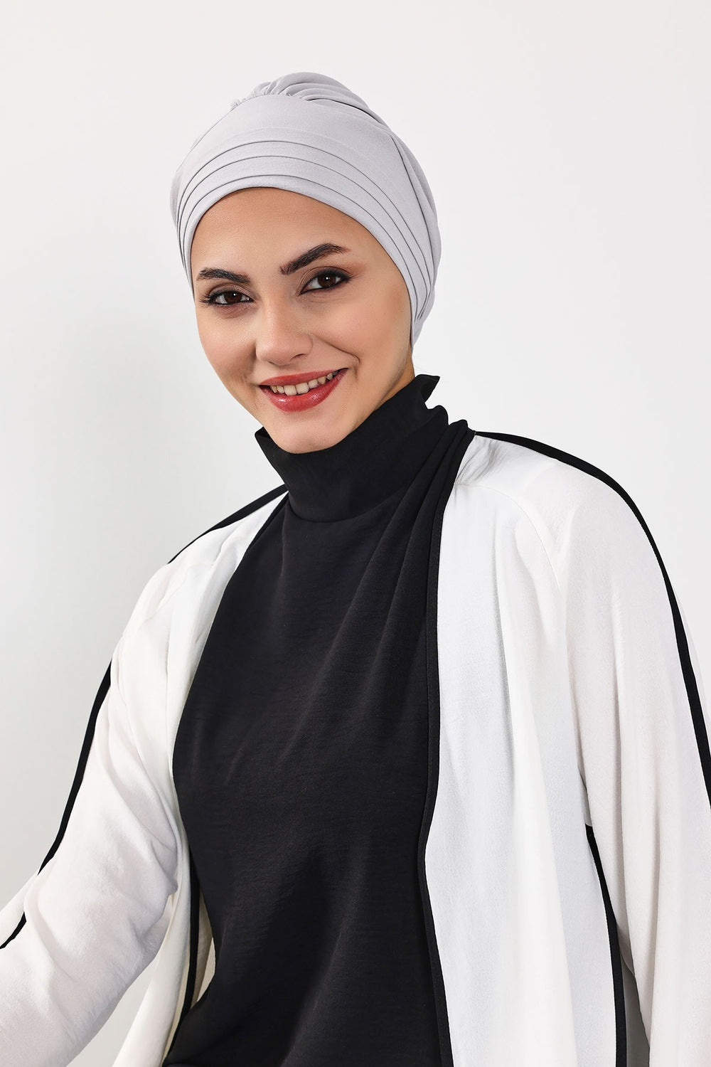 Modest Sun Protective Turban Bonnet with Removable Bow Brim for Women, 2-in-1 Aerobin Hijab Hat with Removable Brim,S-4A Light Grey