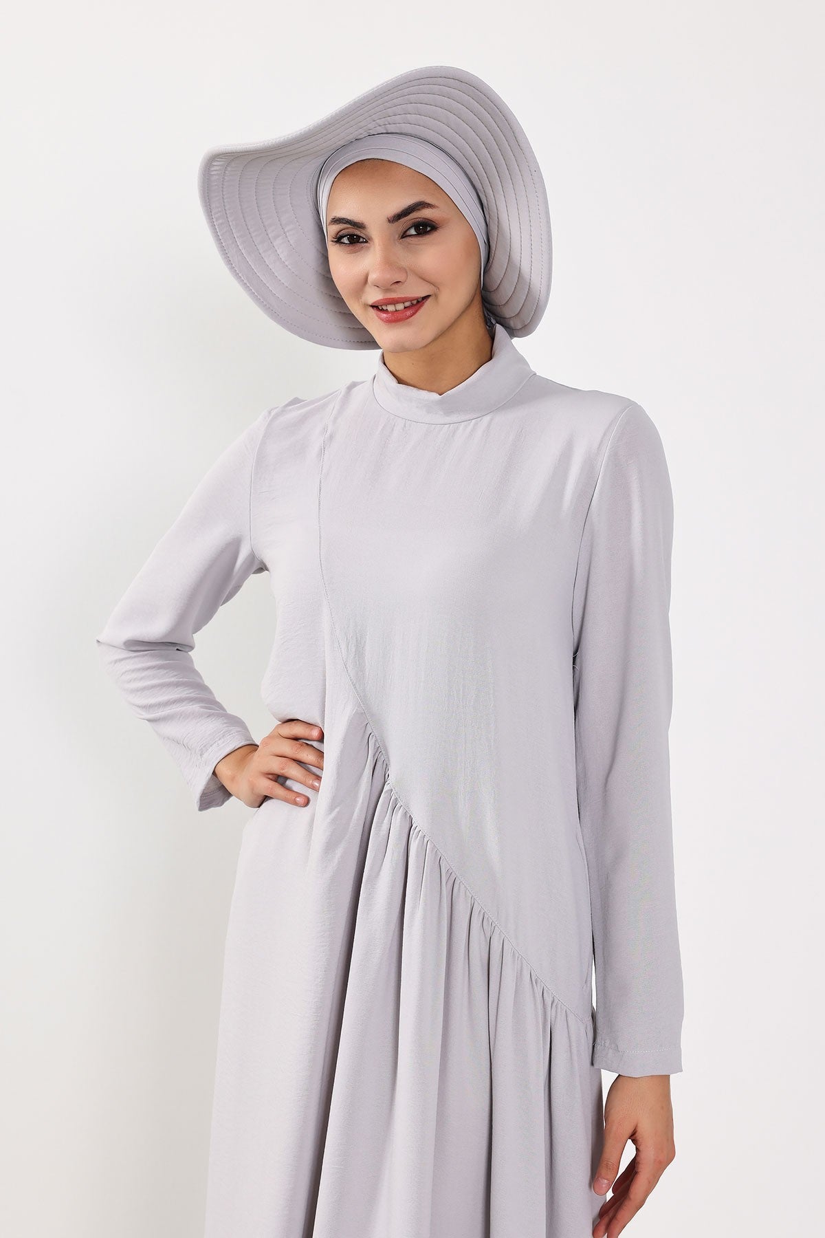Modest Sun Protective Turban Bonnet with Removable Bow Brim for Women, 2-in-1 Aerobin Hijab Hat with Removable Brim,S-4A Light Grey