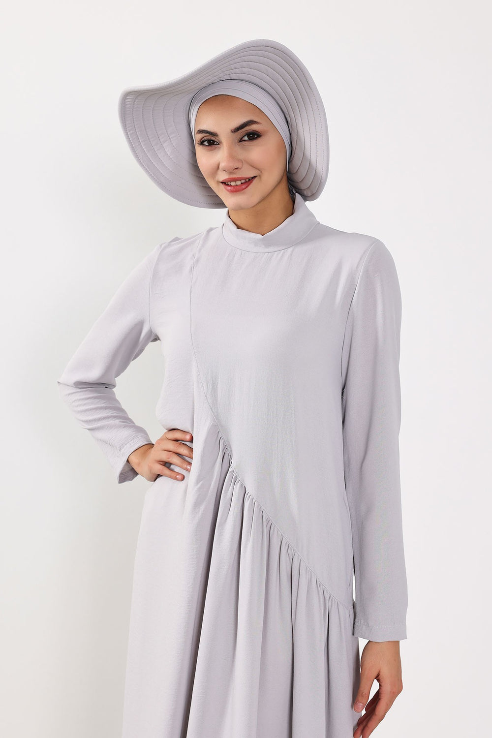 Modest Sun Protective Turban Bonnet with Removable Bow Brim for Women, 2-in-1 Aerobin Hijab Hat with Removable Brim,S-4A Light Grey
