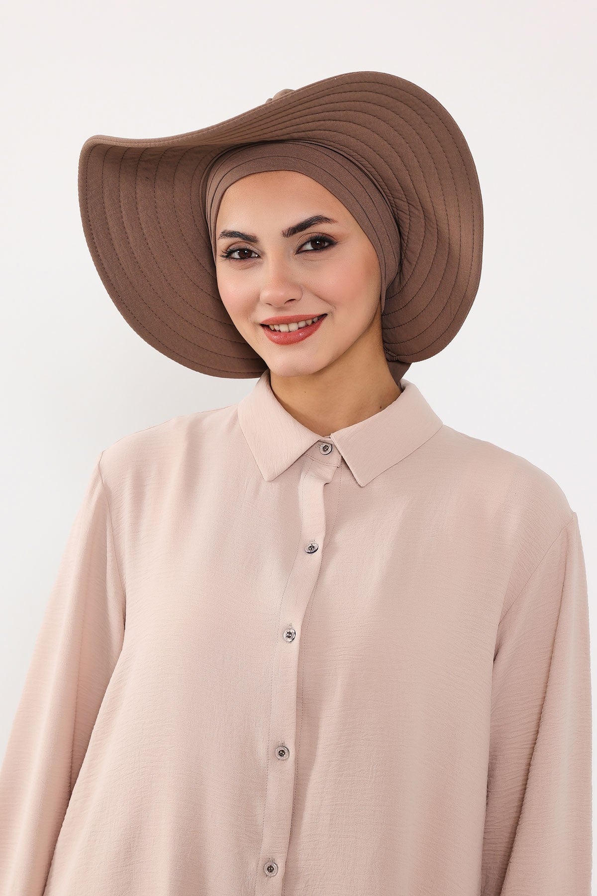 Modest Sun Protective Turban Bonnet with Removable Bow Brim for Women, 2-in-1 Aerobin Hijab Hat with Removable Brim,S-4A Chocolate