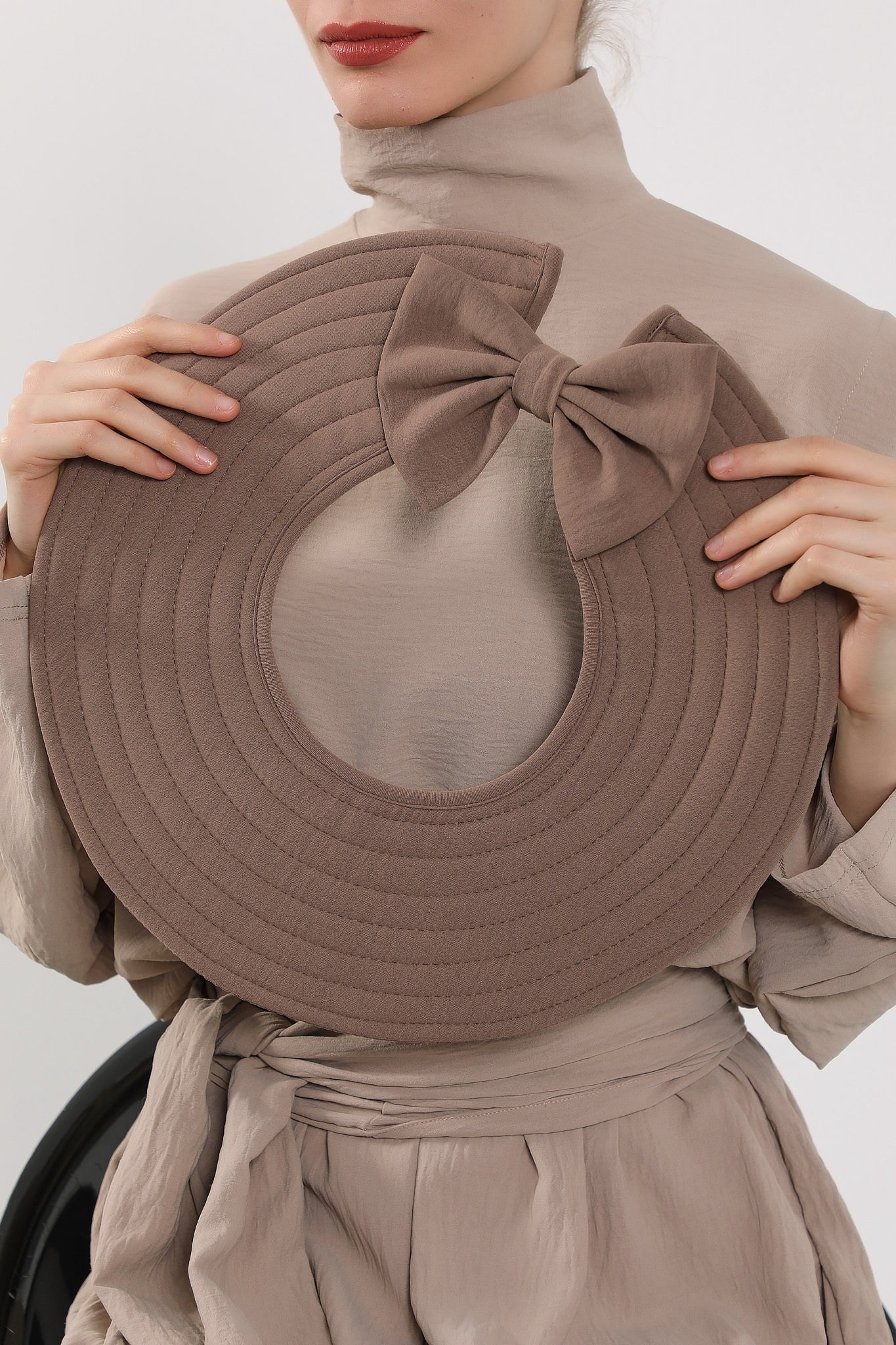 Modest Sun Protective Turban Bonnet with Removable Bow Brim for Women, 2-in-1 Aerobin Hijab Hat with Removable Brim,S-4A Chocolate