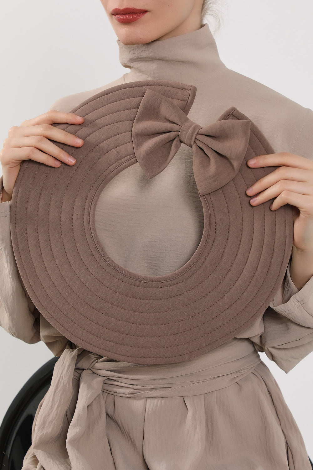 Modest Sun Protective Turban Bonnet with Removable Bow Brim for Women, 2-in-1 Aerobin Hijab Hat with Removable Brim,S-4A Chocolate