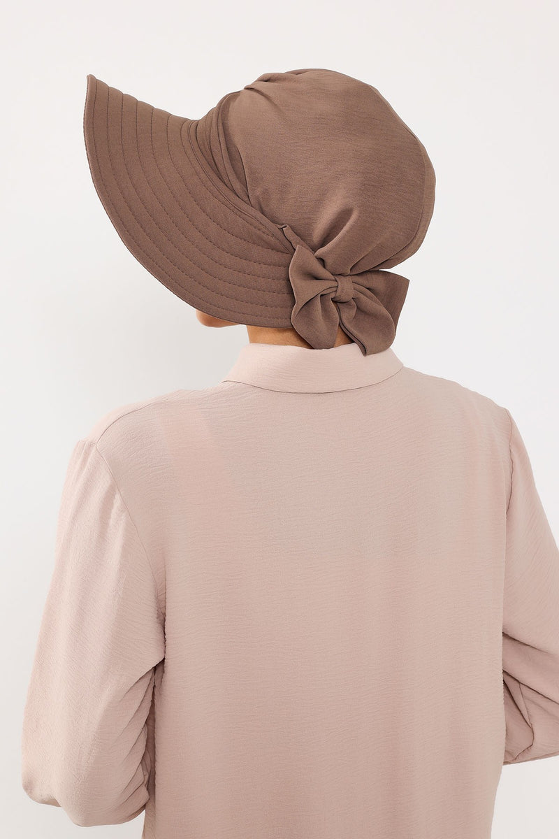 Modest Sun Protective Turban Bonnet with Removable Bow Brim for Women, 2-in-1 Aerobin Hijab Hat with Removable Brim,S-4A