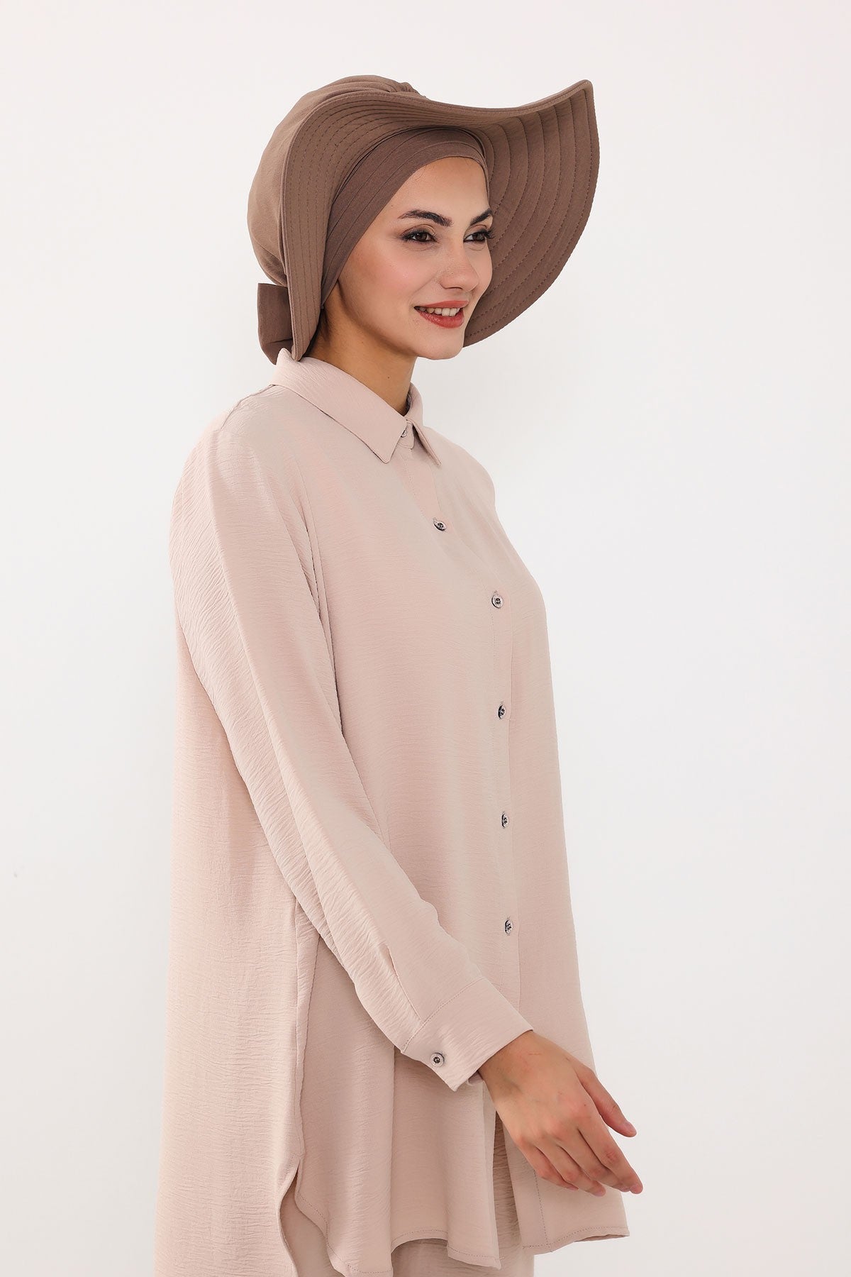 Modest Sun Protective Turban Bonnet with Removable Bow Brim for Women, 2-in-1 Aerobin Hijab Hat with Removable Brim,S-4A Chocolate