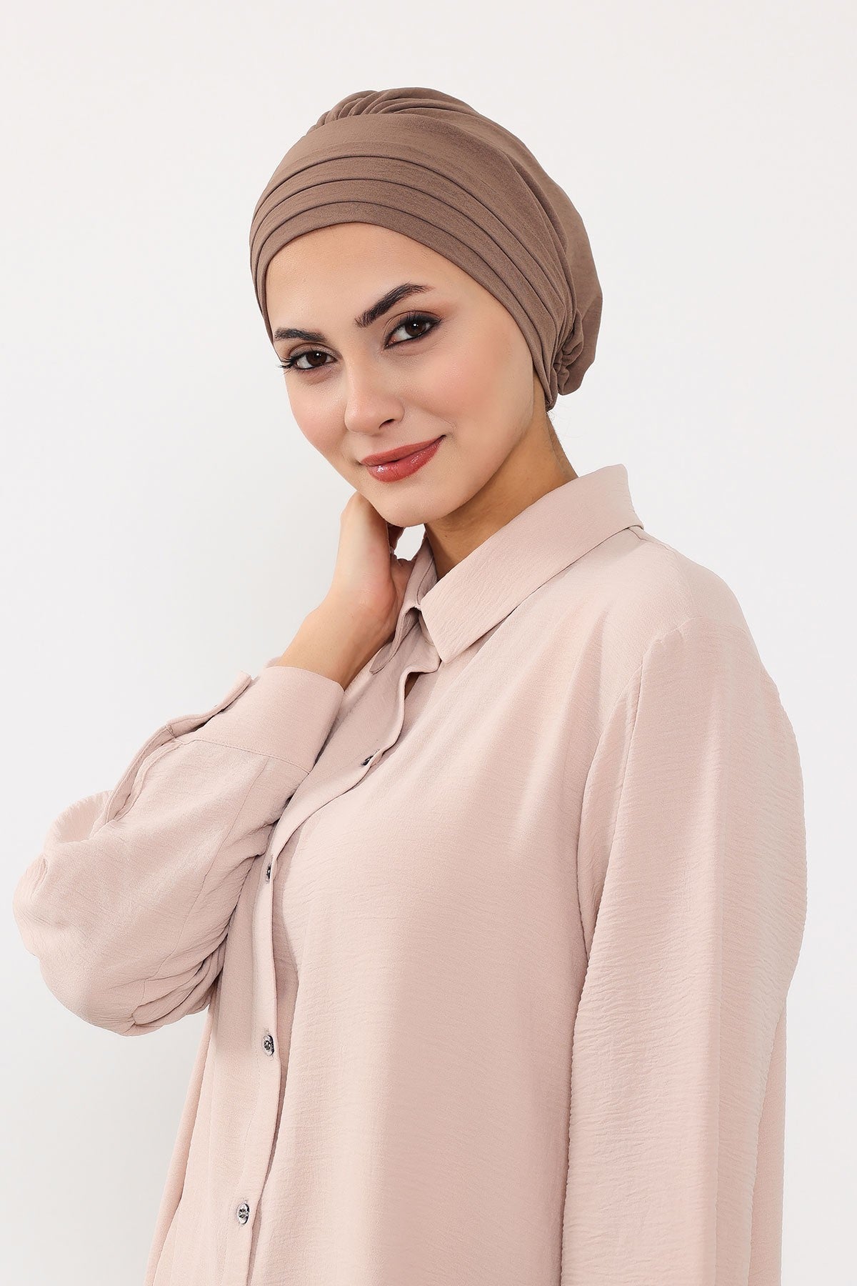Modest Sun Protective Turban Bonnet with Removable Bow Brim for Women, 2-in-1 Aerobin Hijab Hat with Removable Brim,S-4A Chocolate