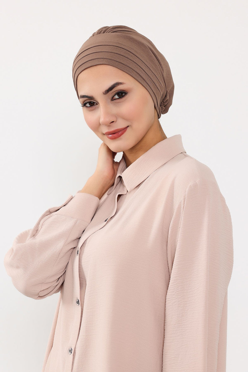 Modest Sun Protective Turban Bonnet with Removable Bow Brim for Women, 2-in-1 Aerobin Hijab Hat with Removable Brim,S-4A Chocolate