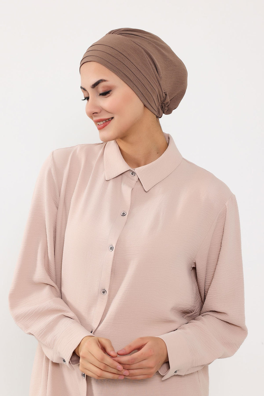 Modest Sun Protective Turban Bonnet with Removable Bow Brim for Women, 2-in-1 Aerobin Hijab Hat with Removable Brim,S-4A Chocolate