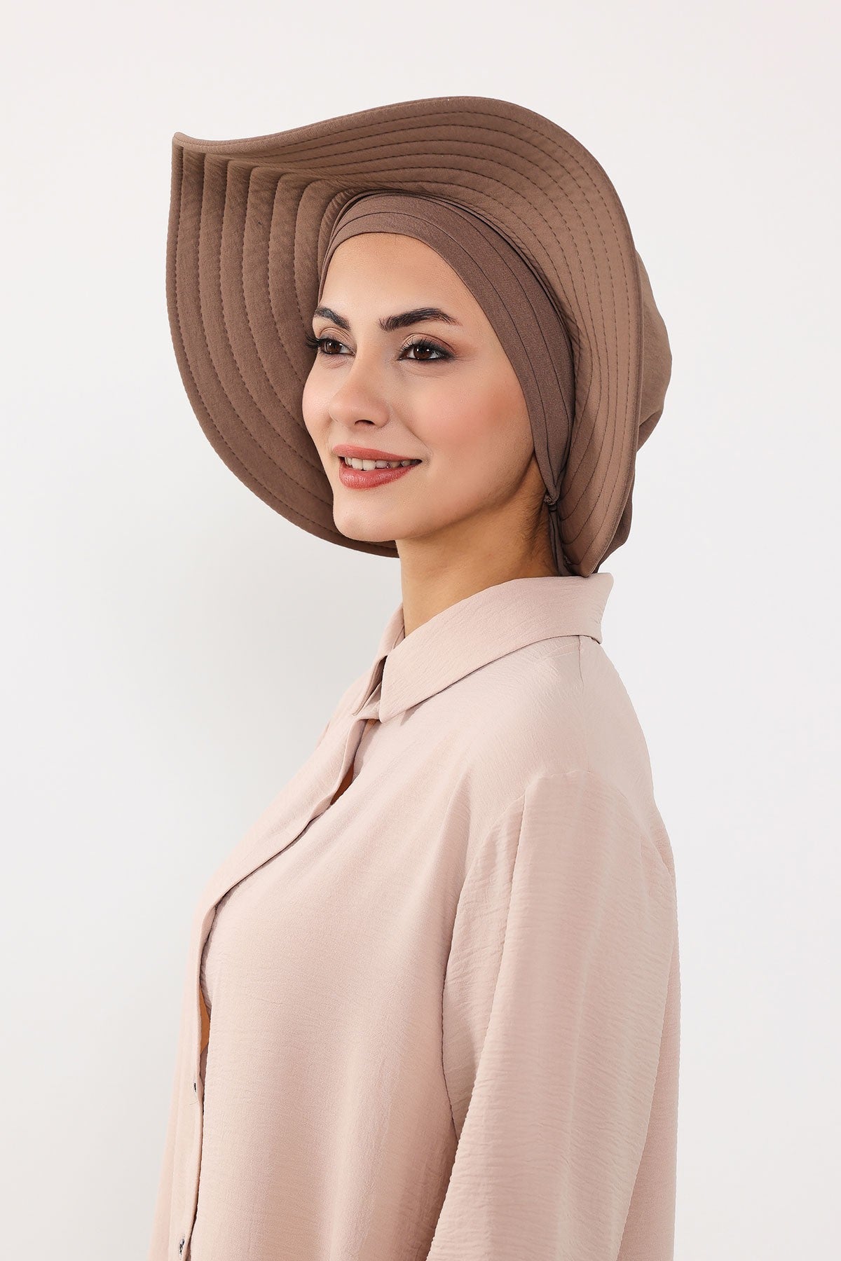 Modest Sun Protective Turban Bonnet with Removable Bow Brim for Women, 2-in-1 Aerobin Hijab Hat with Removable Brim,S-4A Chocolate