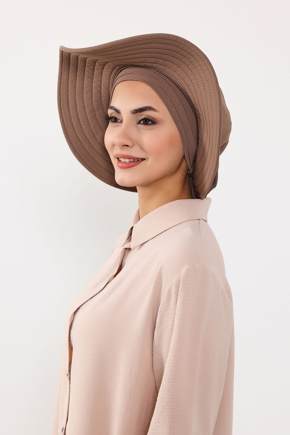 Modest Sun Protective Turban Bonnet with Removable Bow Brim for Women, 2-in-1 Aerobin Hijab Hat with Removable Brim,S-4A Chocolate