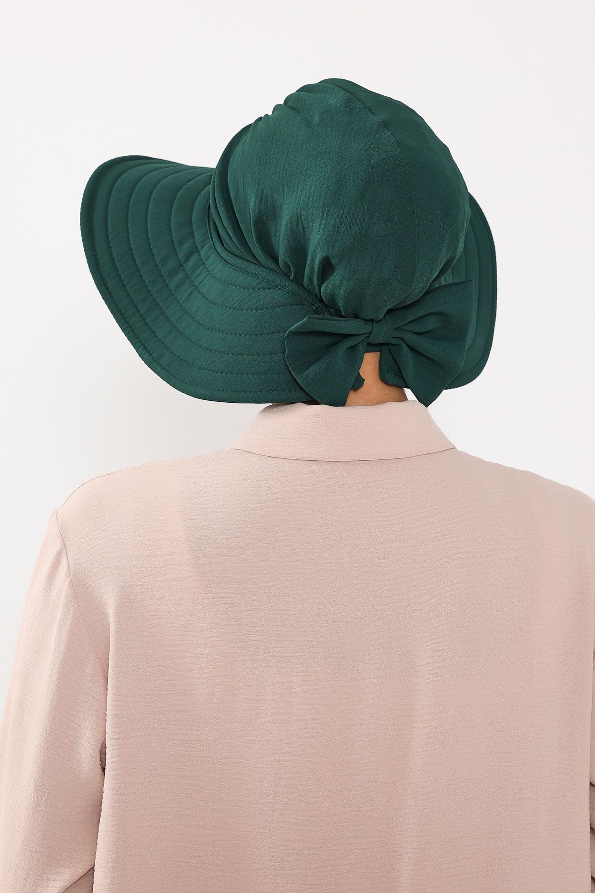 Modest Sun Protective Turban Bonnet with Removable Bow Brim for Women, 2-in-1 Aerobin Hijab Hat with Removable Brim,S-4A Dark Green
