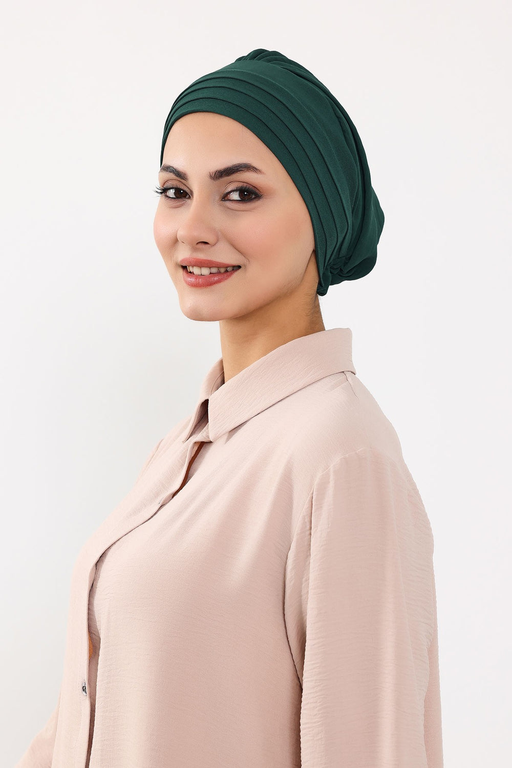 Modest Sun Protective Turban Bonnet with Removable Bow Brim for Women, 2-in-1 Aerobin Hijab Hat with Removable Brim,S-4A Dark Green