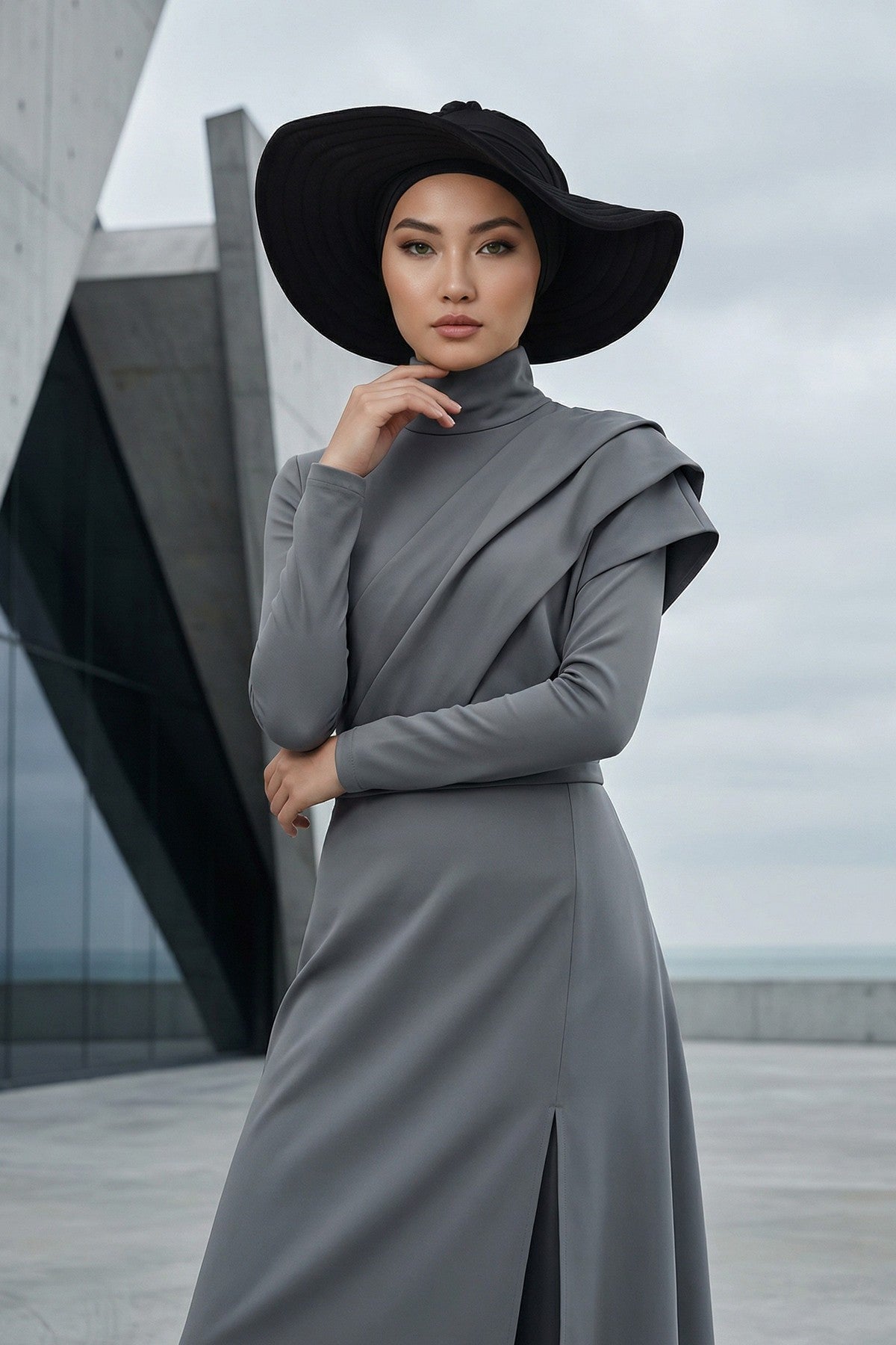 Modest Sun Protective Turban Bonnet with Removable Bow Brim for Women, 2-in-1 Aerobin Hijab Hat with Removable Brim,S-4A Black